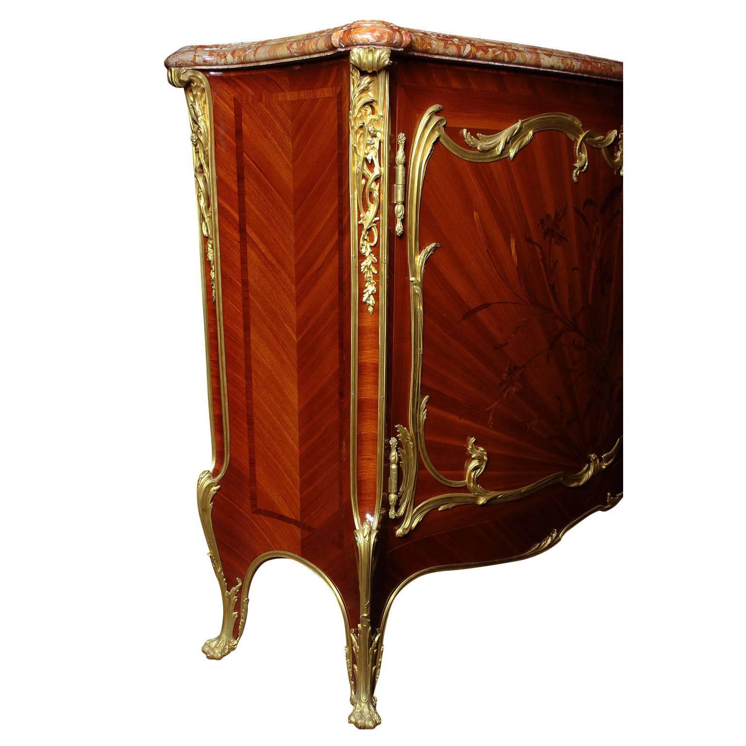 European French 19th Century Louis XV Style Ormolu Mounted Marquetry Meuble D'appui For Sale