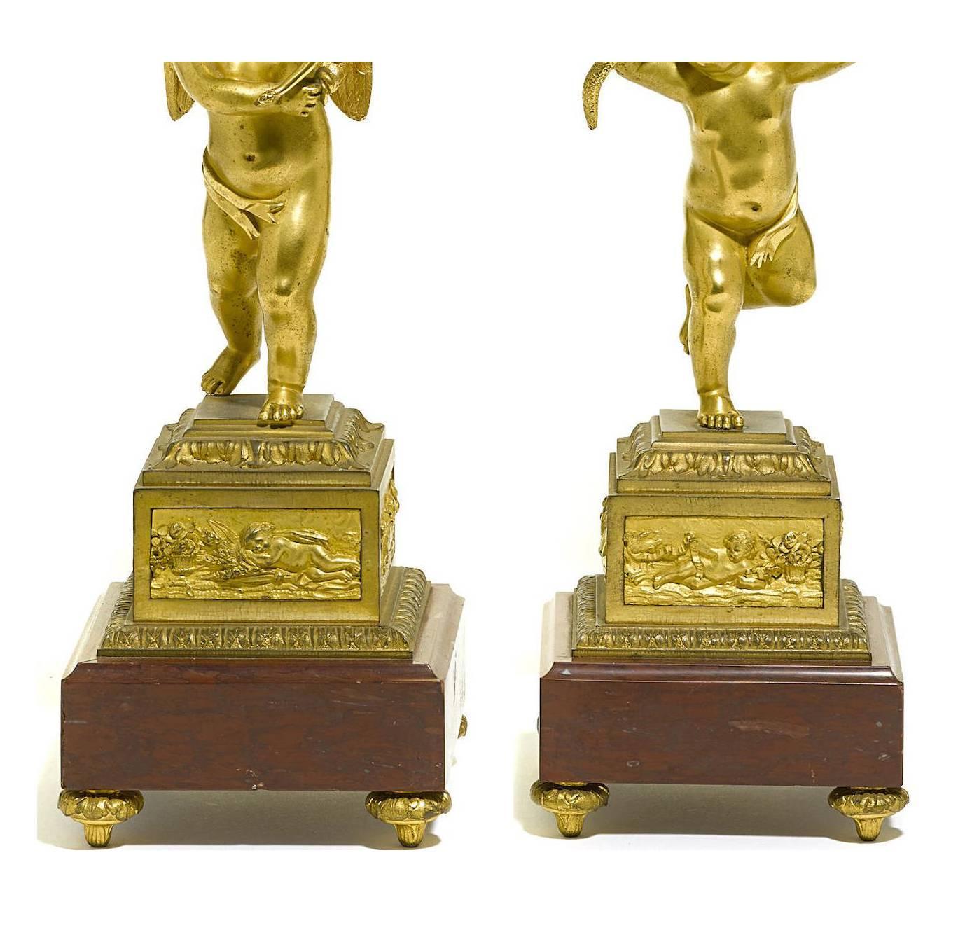 Pair of French 19th Century Louis XV Style Gilt Bronze Candelabra with Cherubs In Good Condition For Sale In Los Angeles, CA