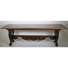 Large Italian 19th-20th Century Baroque Style Carved Walnut Tavern/Dining Table