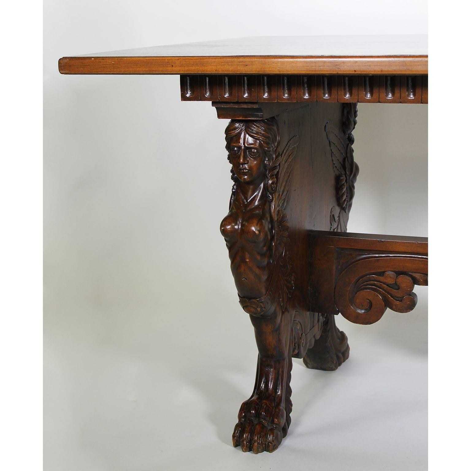 Large Italian 19th-20th Century Baroque Style Carved Walnut Tavern/Dining Table 1