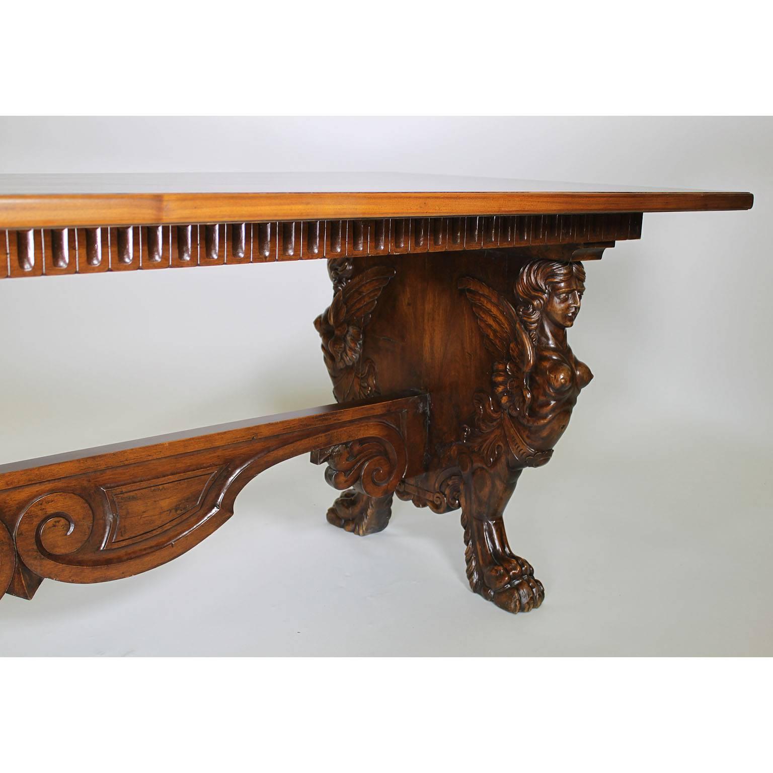 Large Italian 19th-20th Century Baroque Style Carved Walnut Tavern/Dining Table 2