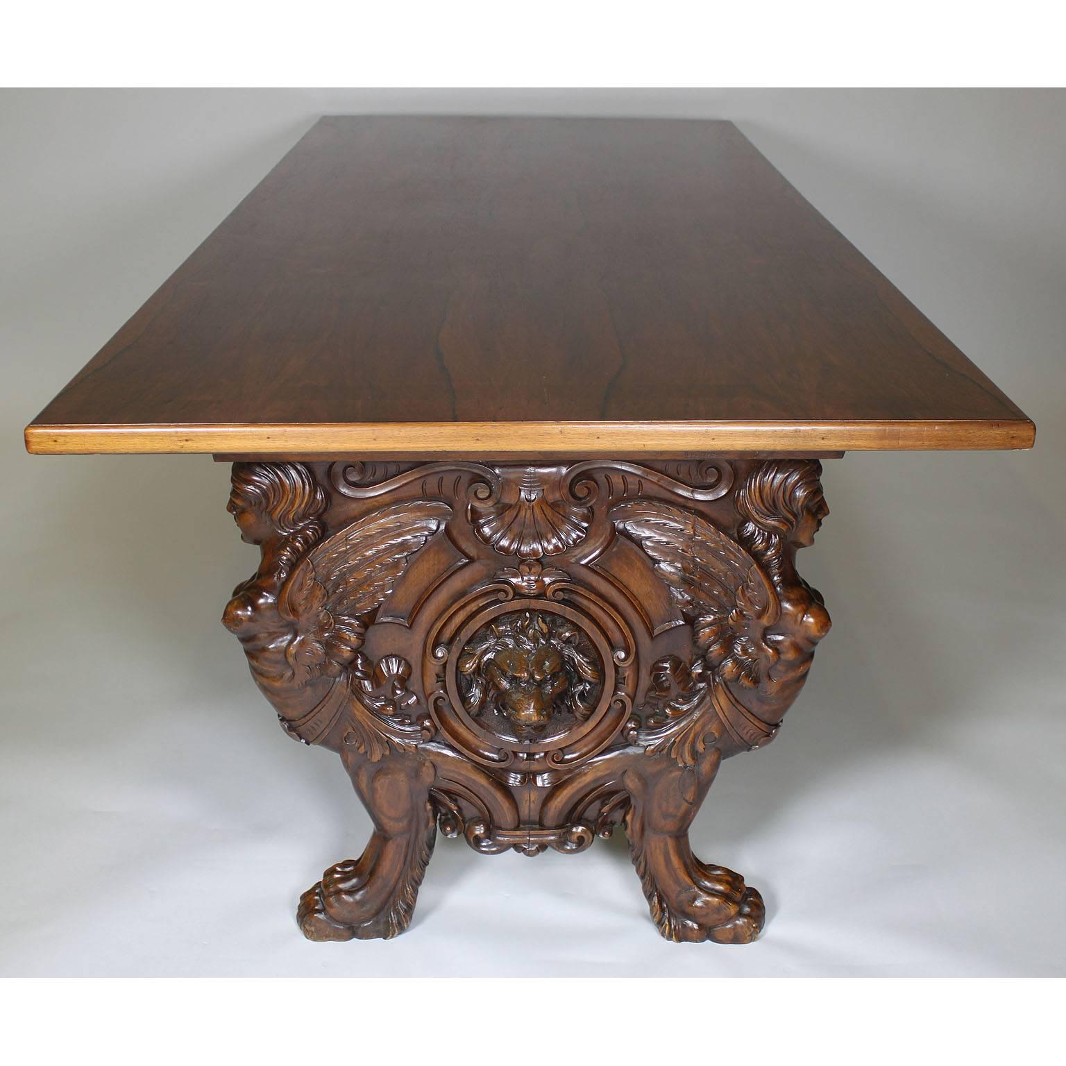 Large Italian 19th-20th Century Baroque Style Carved Walnut Tavern/Dining Table In Good Condition In Los Angeles, CA