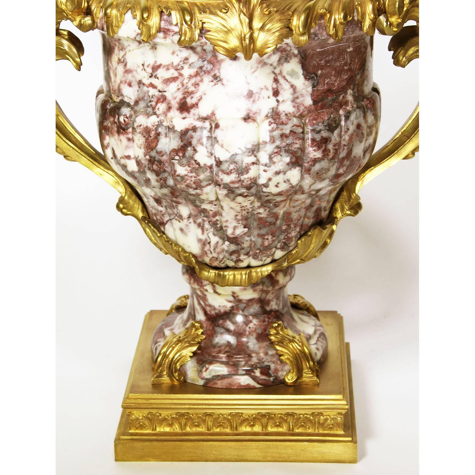 Carved French 19th-20th Century Louis XV Style Ormolu-Mounted Marble Urn For Sale