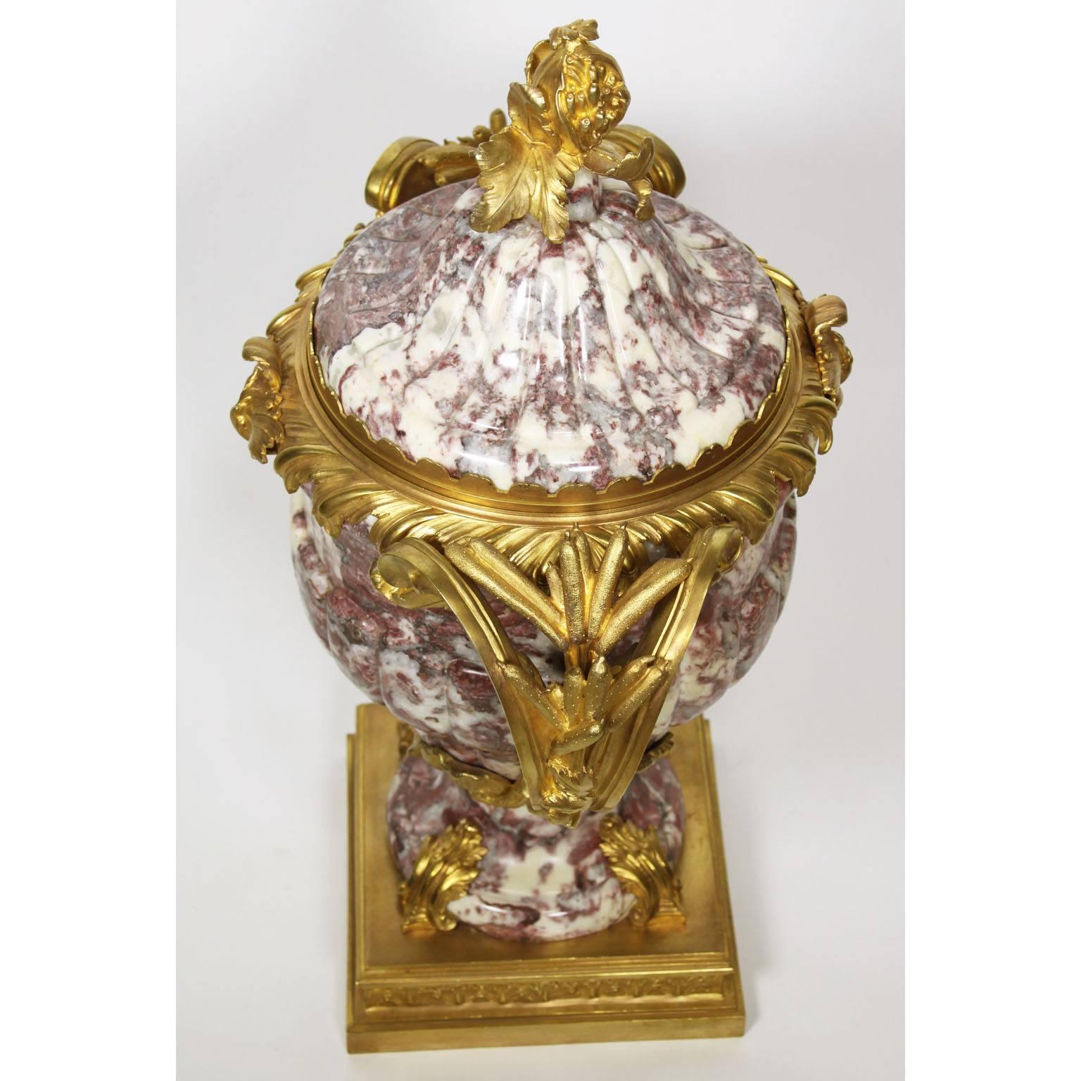 Bronze French 19th-20th Century Louis XV Style Ormolu-Mounted Marble Urn For Sale