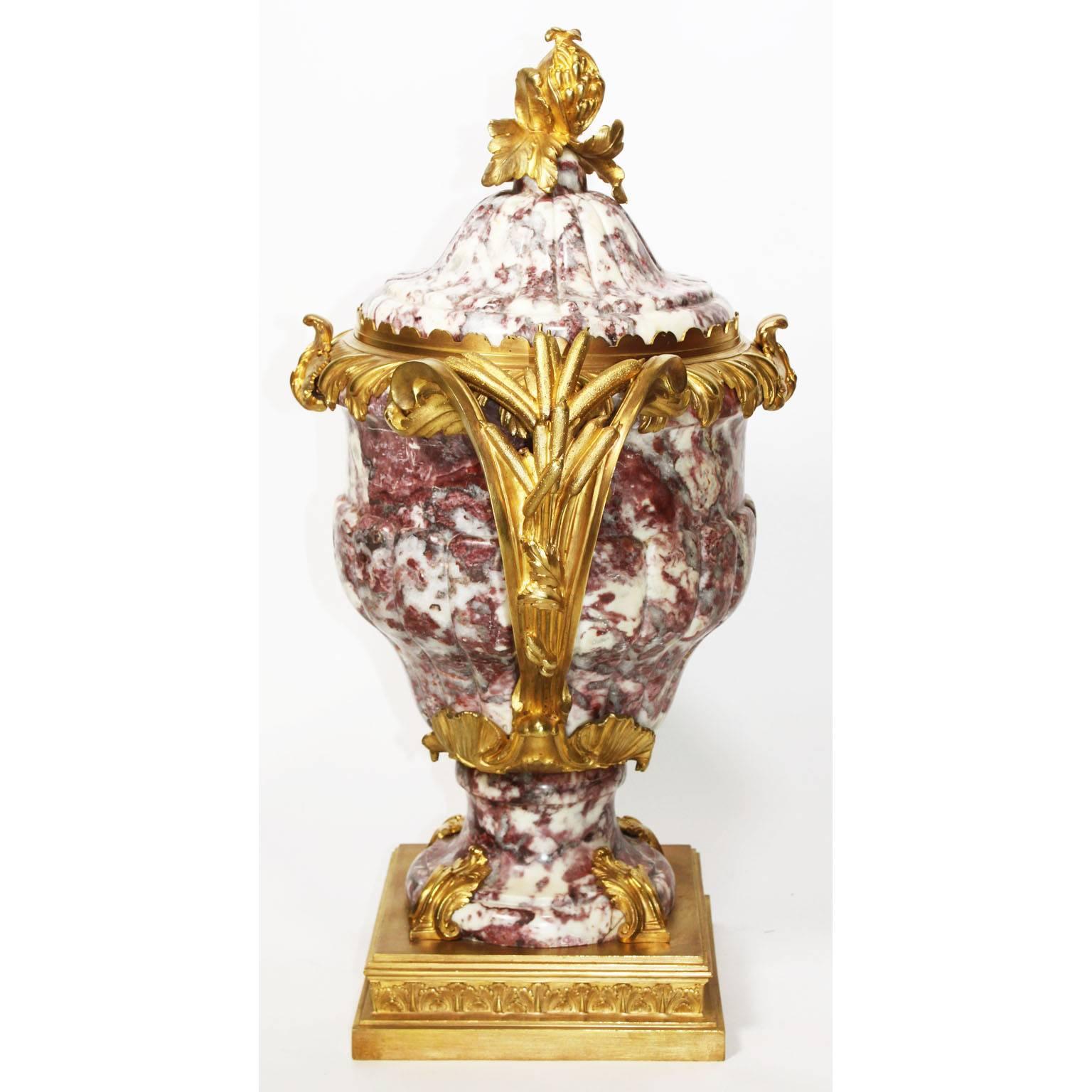 Early 20th Century French 19th-20th Century Louis XV Style Ormolu-Mounted Marble Urn For Sale