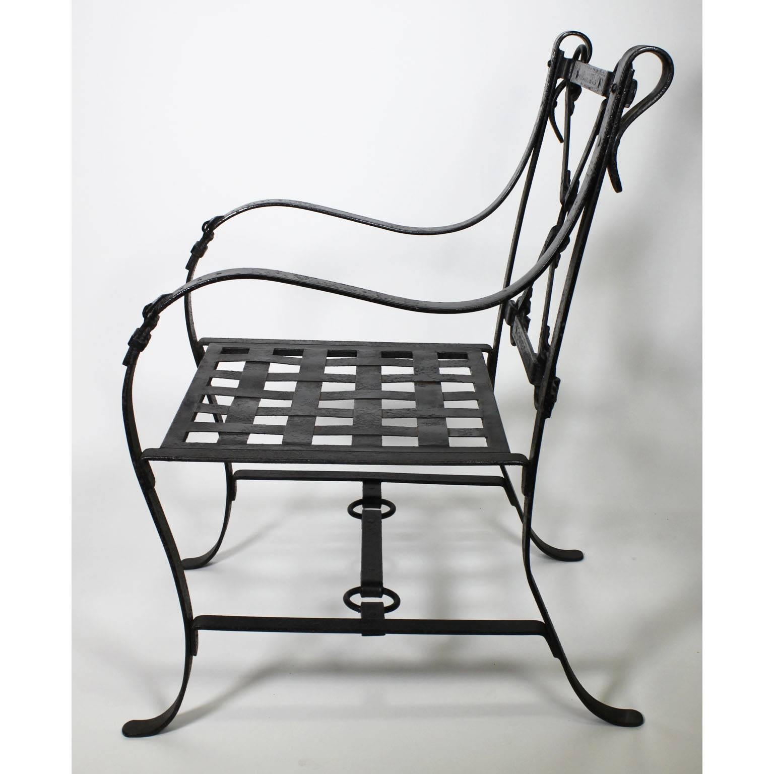 Pair French Mid-Century Ebonized Metal Armchairs manner of Jacques Adnet- Hermès For Sale 1