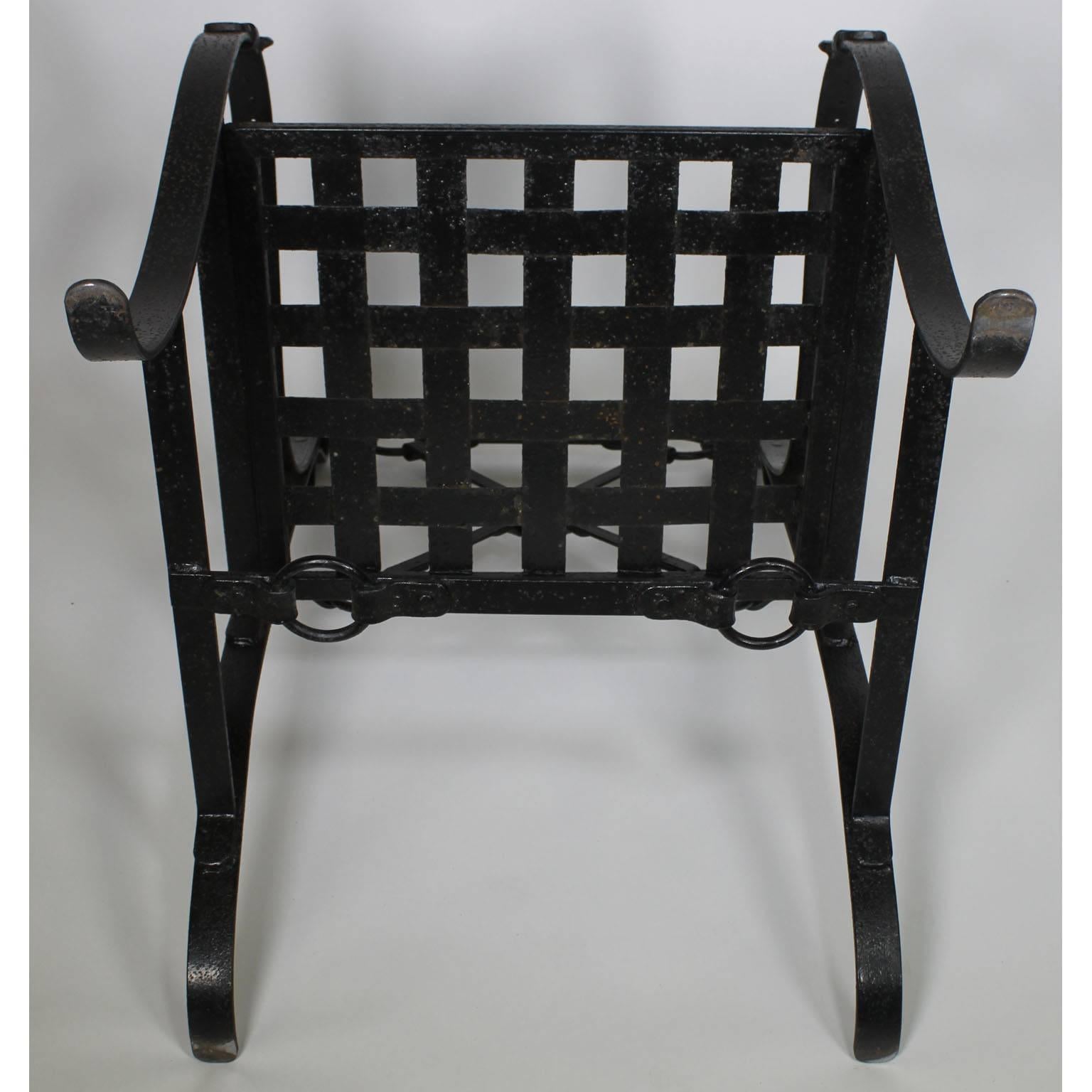 Pair French Mid-Century Ebonized Metal Armchairs manner of Jacques Adnet- Hermès For Sale 3