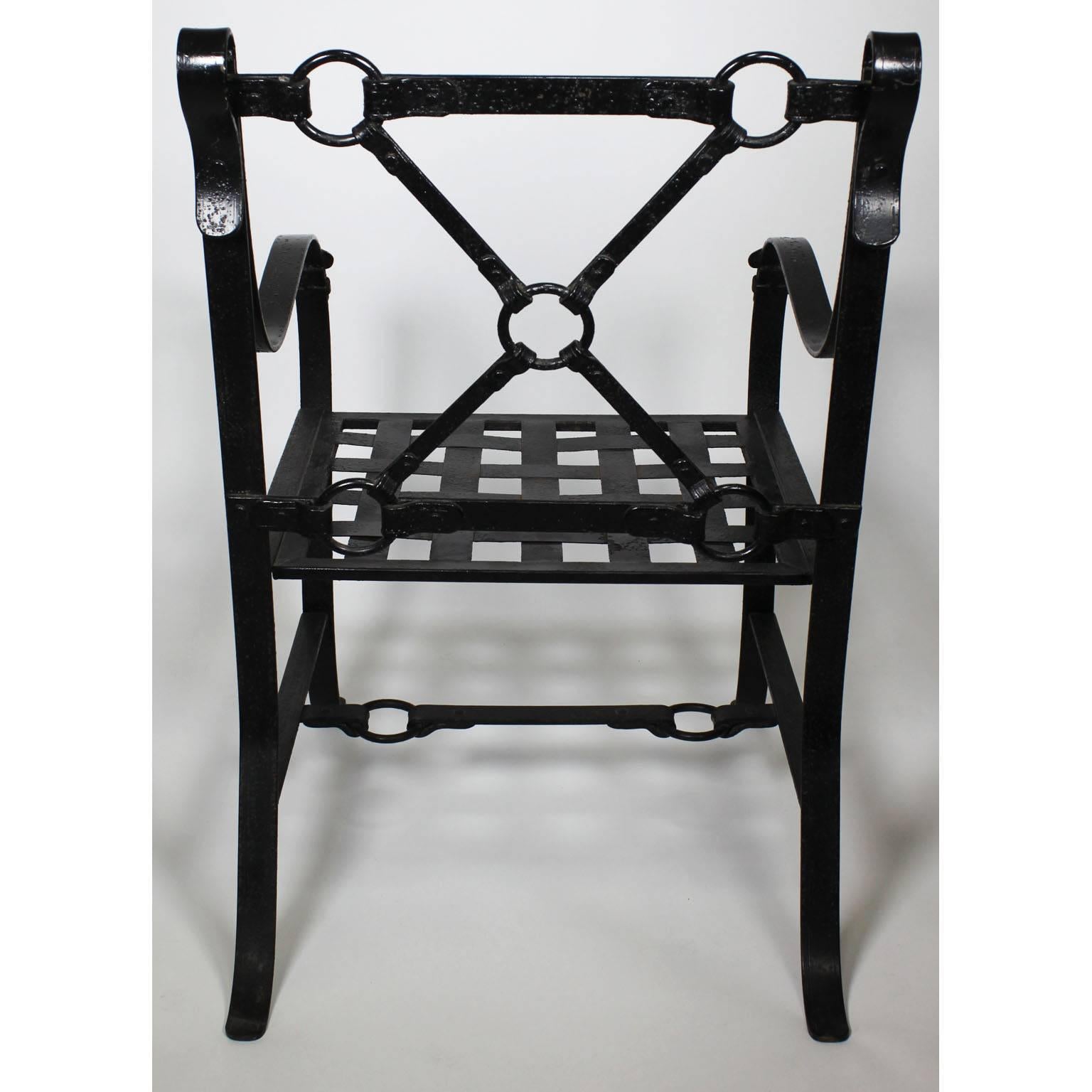 Pair French Mid-Century Ebonized Metal Armchairs manner of Jacques Adnet- Hermès For Sale 2