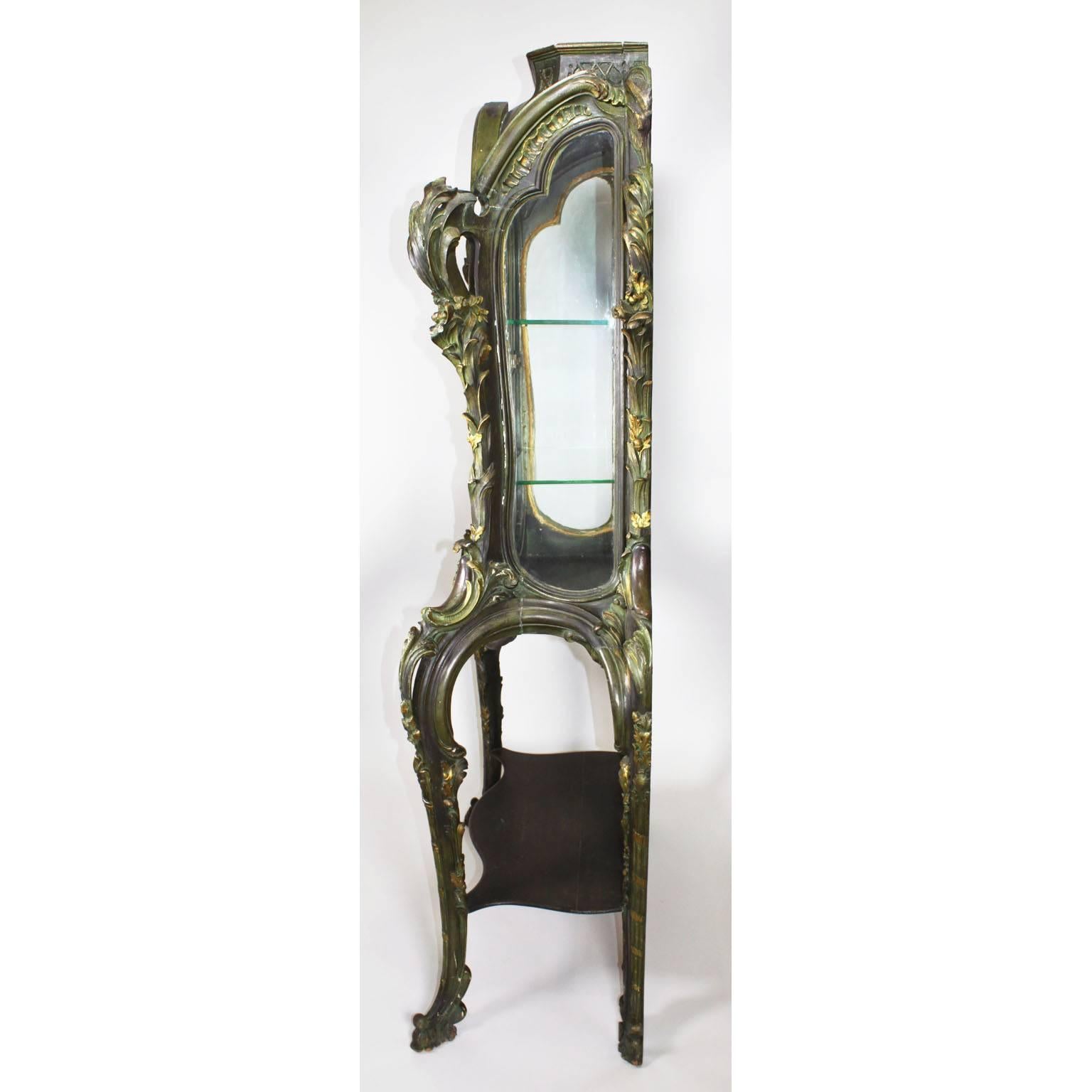 Whimsical French 19th-20th Century Art Nouveau Parcel-Gilt Wood Carved Vitrine 1