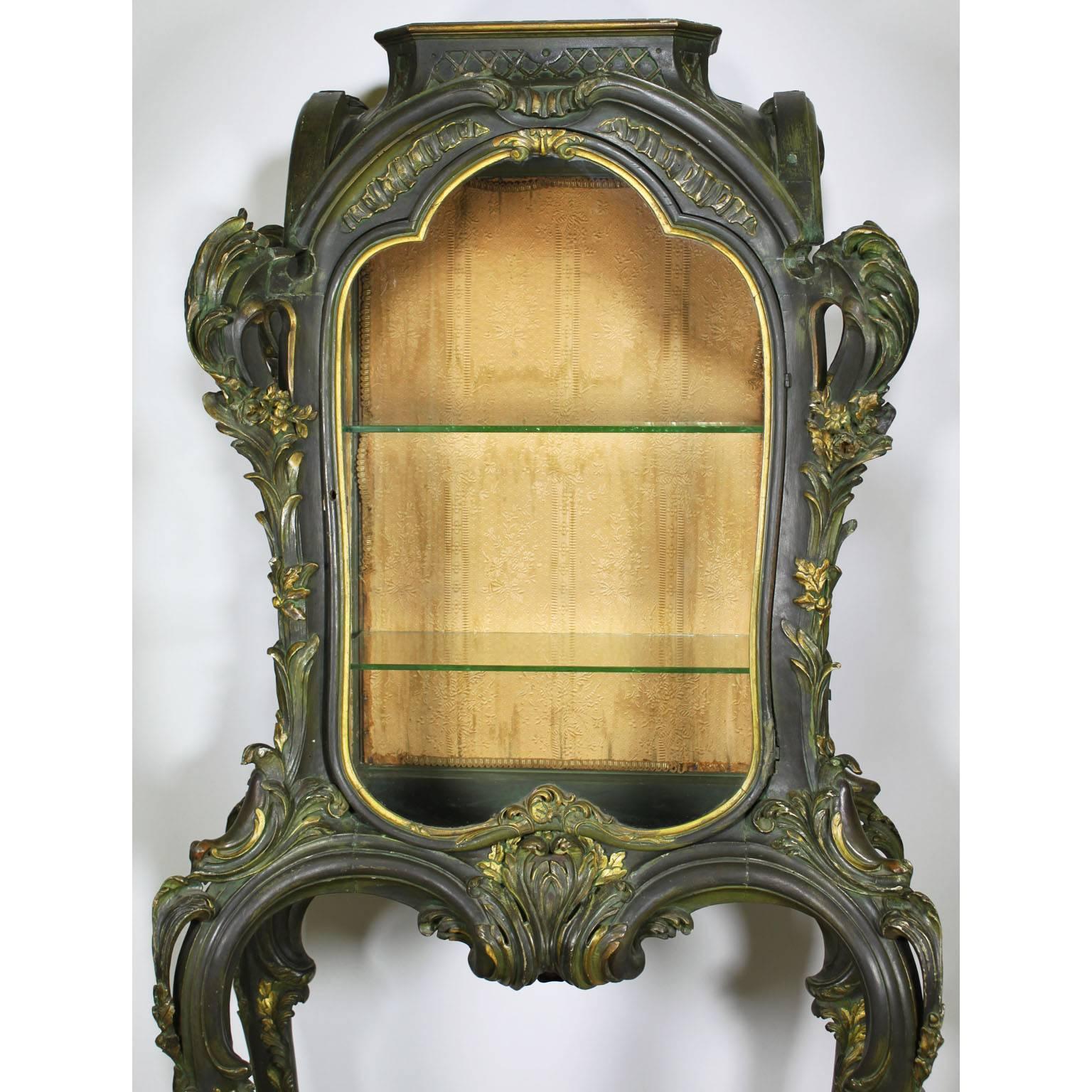 Early 20th Century Whimsical French 19th-20th Century Art Nouveau Parcel-Gilt Wood Carved Vitrine