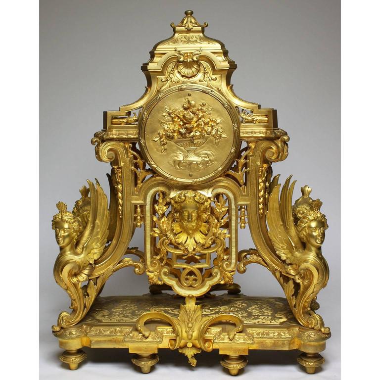 French 19th Century Louis XIV Style Figural Ormolu Clock Garniture, Raingo Frers For Sale 1