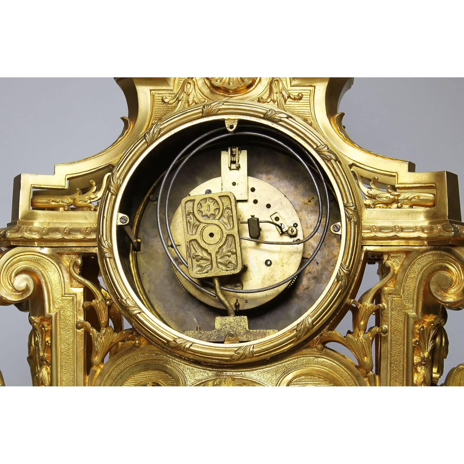 French 19th Century Louis XIV Style Figural Ormolu Clock Garniture, Raingo Frers For Sale 2