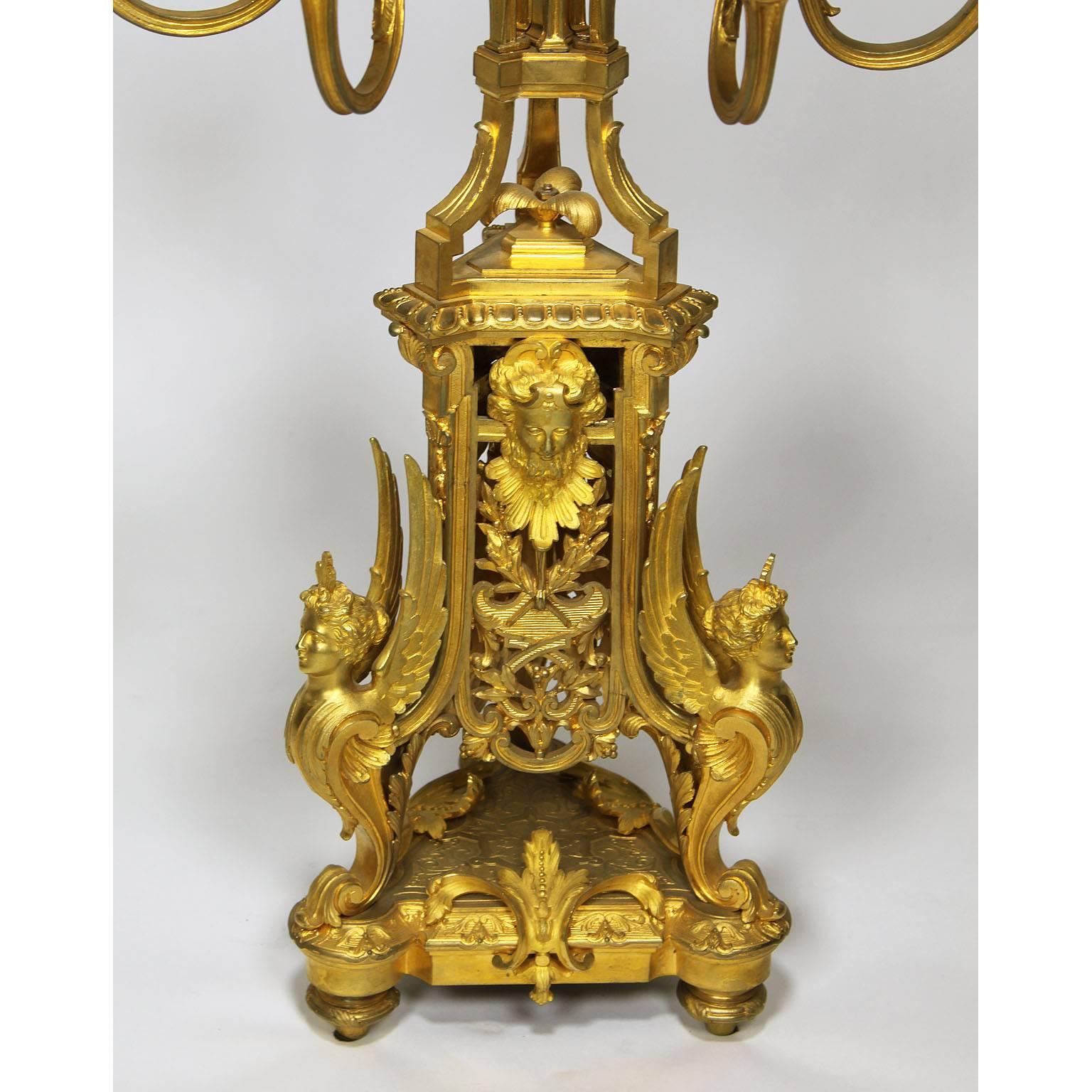 French 19th Century Louis XIV Style Figural Ormolu Clock Garniture, Raingo Frers For Sale 4