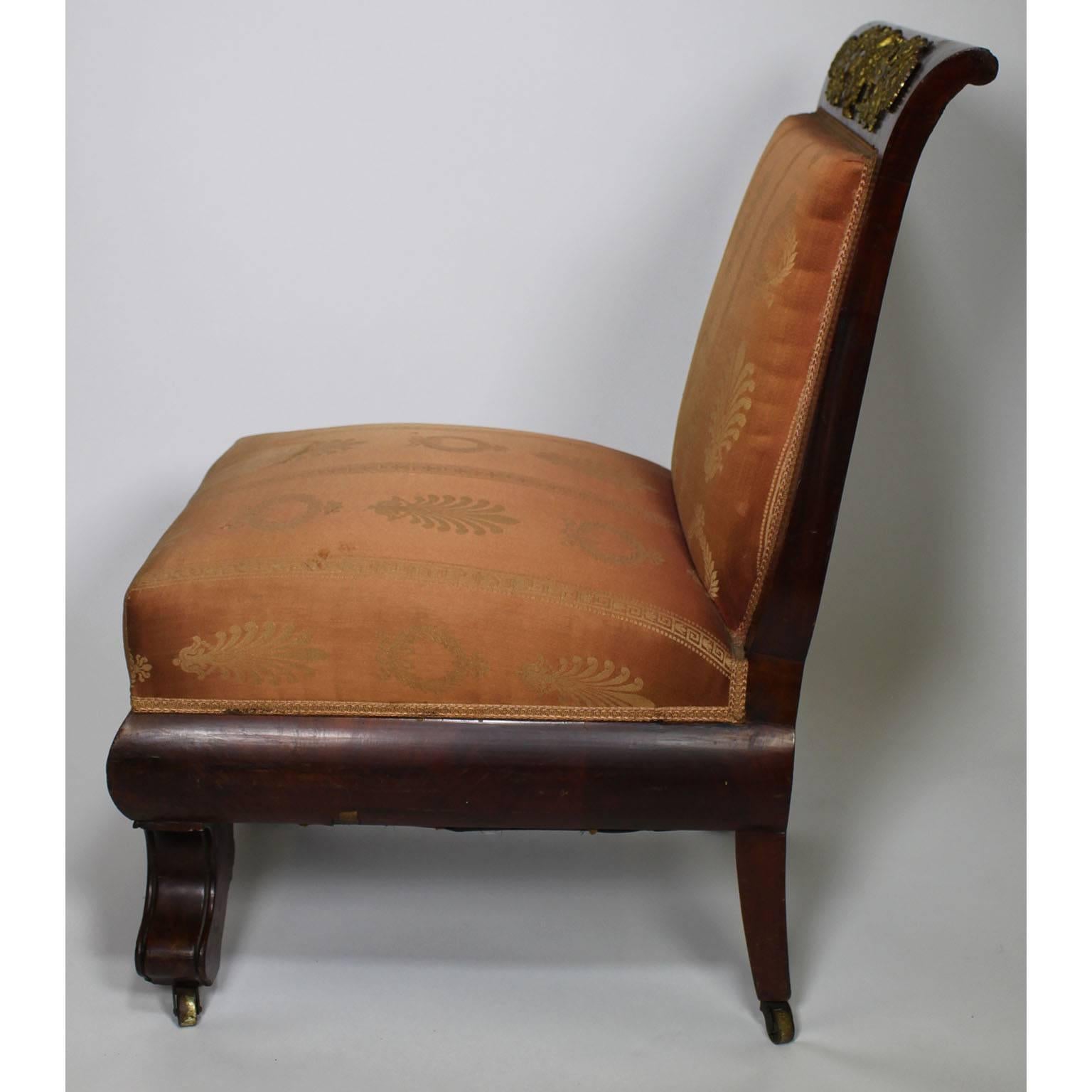 19th Century French Napoleon III Empire Mahogany and Ormolu-Mounted Low Chair, after Thomire