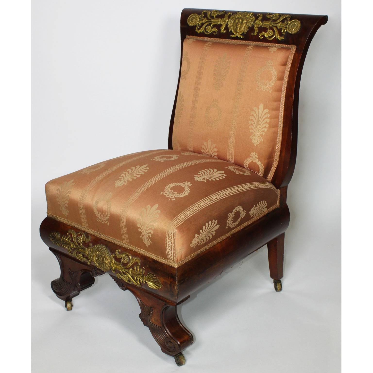 French Napoleon III Empire Mahogany and Ormolu-Mounted Low Chair, after Thomire In Good Condition In Los Angeles, CA