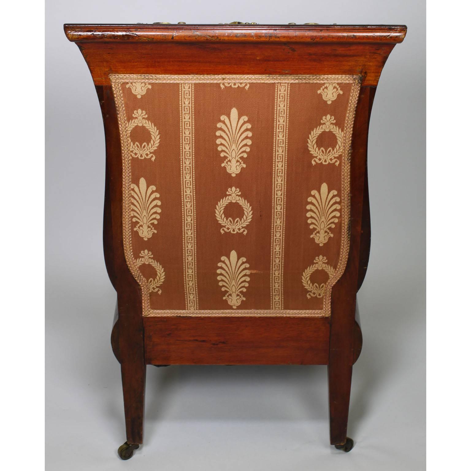 Fabric French Napoleon III Empire Mahogany and Ormolu-Mounted Low Chair, after Thomire