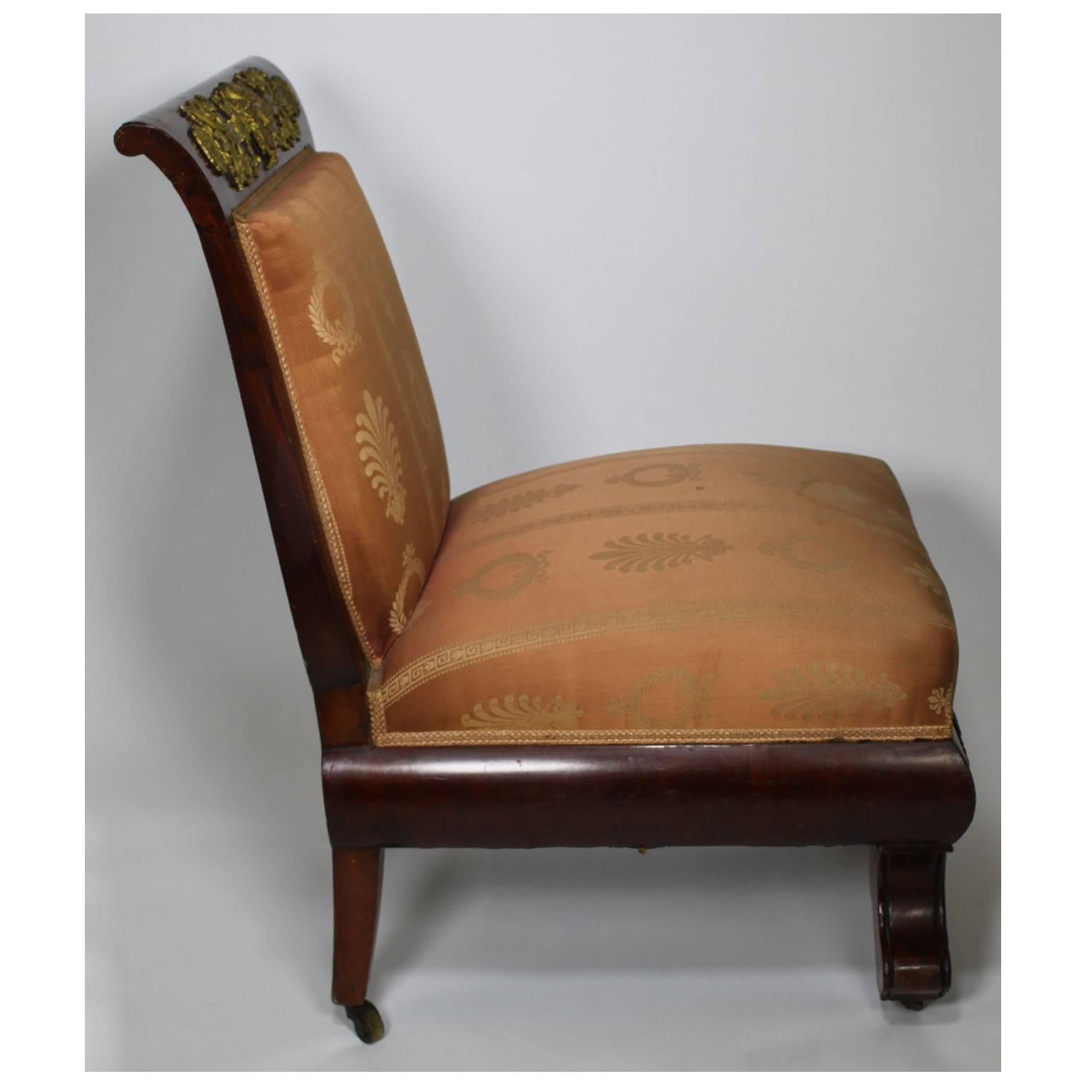 French Napoleon III Empire Mahogany and Ormolu-Mounted Low Chair, after Thomire 1