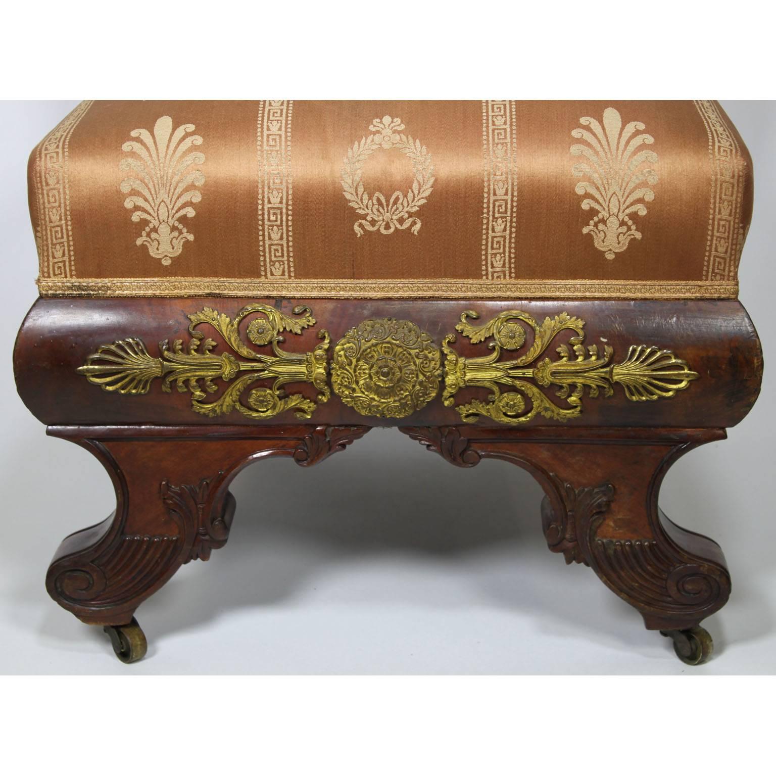 Carved French Napoleon III Empire Mahogany and Ormolu-Mounted Low Chair, after Thomire