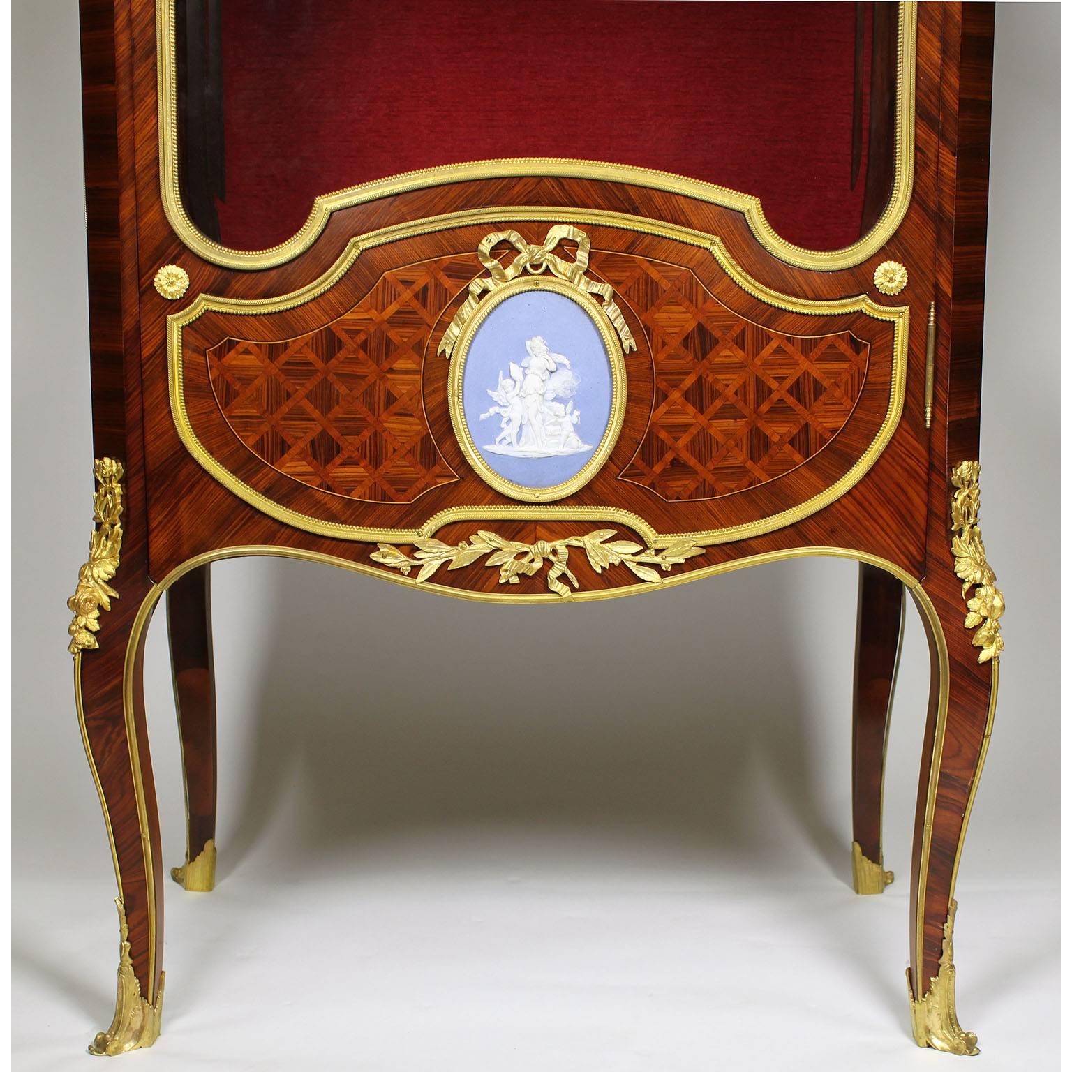 Veneer Louis XV Style Ormolu and Jasperware-Mounted Vitrine, François Linke Attributed For Sale
