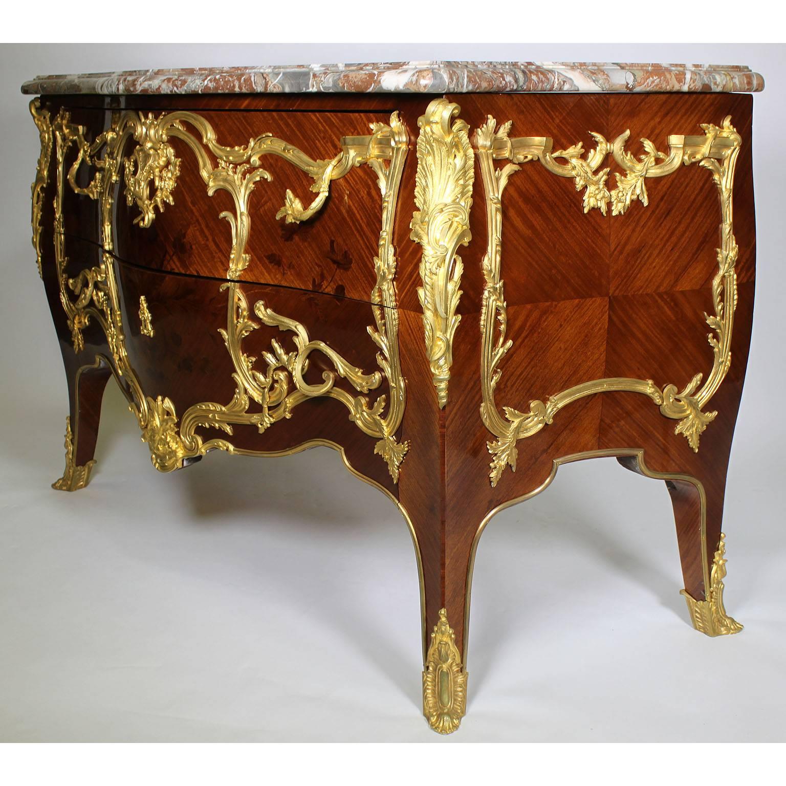 French 19th-20th century Louis XV Style Gilt Bronze Mounted Marquetry Commode For Sale 1