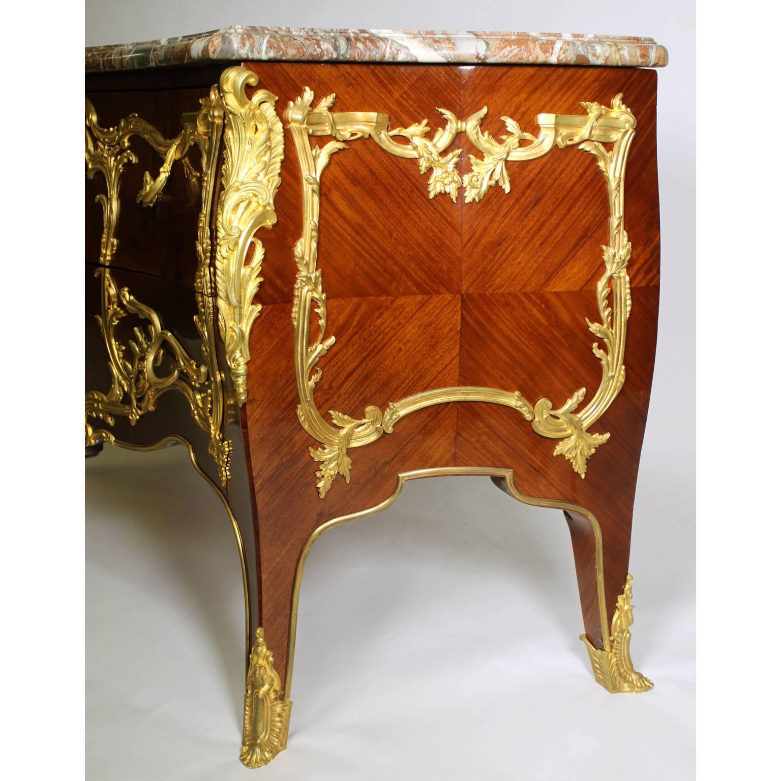 French 19th-20th century Louis XV Style Gilt Bronze Mounted Marquetry Commode For Sale 2