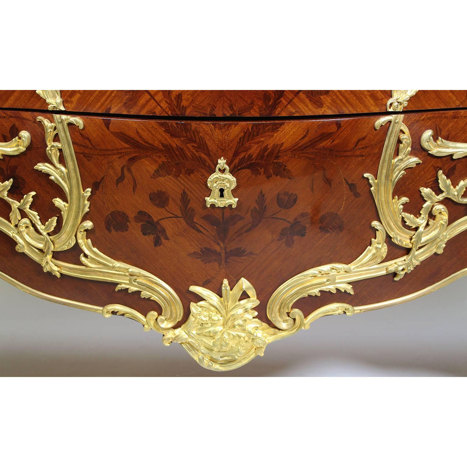 Marble French 19th-20th century Louis XV Style Gilt Bronze Mounted Marquetry Commode For Sale