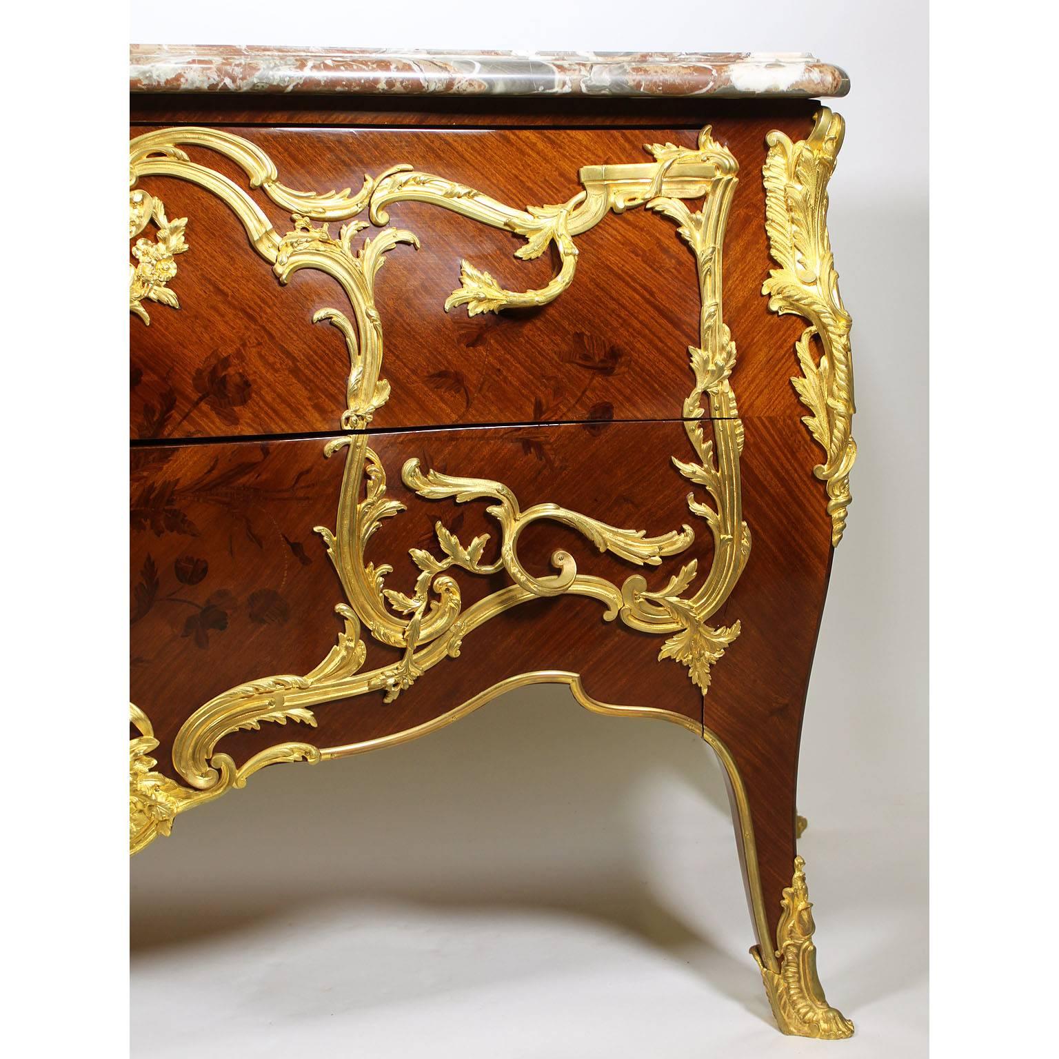 French 19th-20th century Louis XV Style Gilt Bronze Mounted Marquetry Commode In Good Condition For Sale In Los Angeles, CA