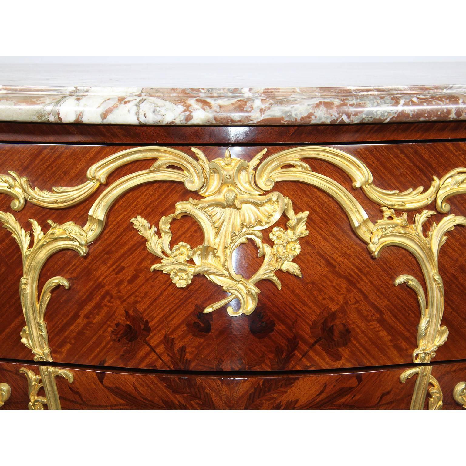 Late 19th Century French 19th-20th century Louis XV Style Gilt Bronze Mounted Marquetry Commode For Sale