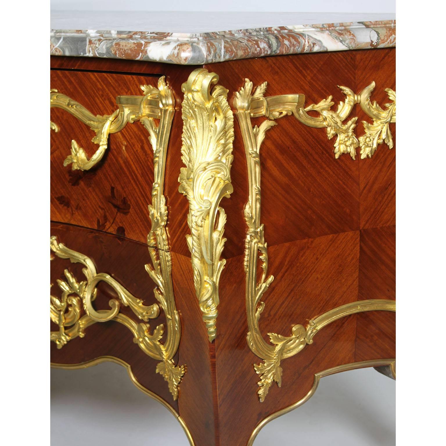 French 19th-20th century Louis XV Style Gilt Bronze Mounted Marquetry Commode For Sale 3