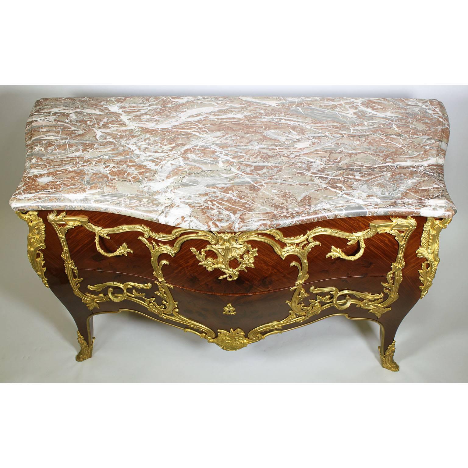 French 19th-20th century Louis XV Style Gilt Bronze Mounted Marquetry Commode For Sale 4