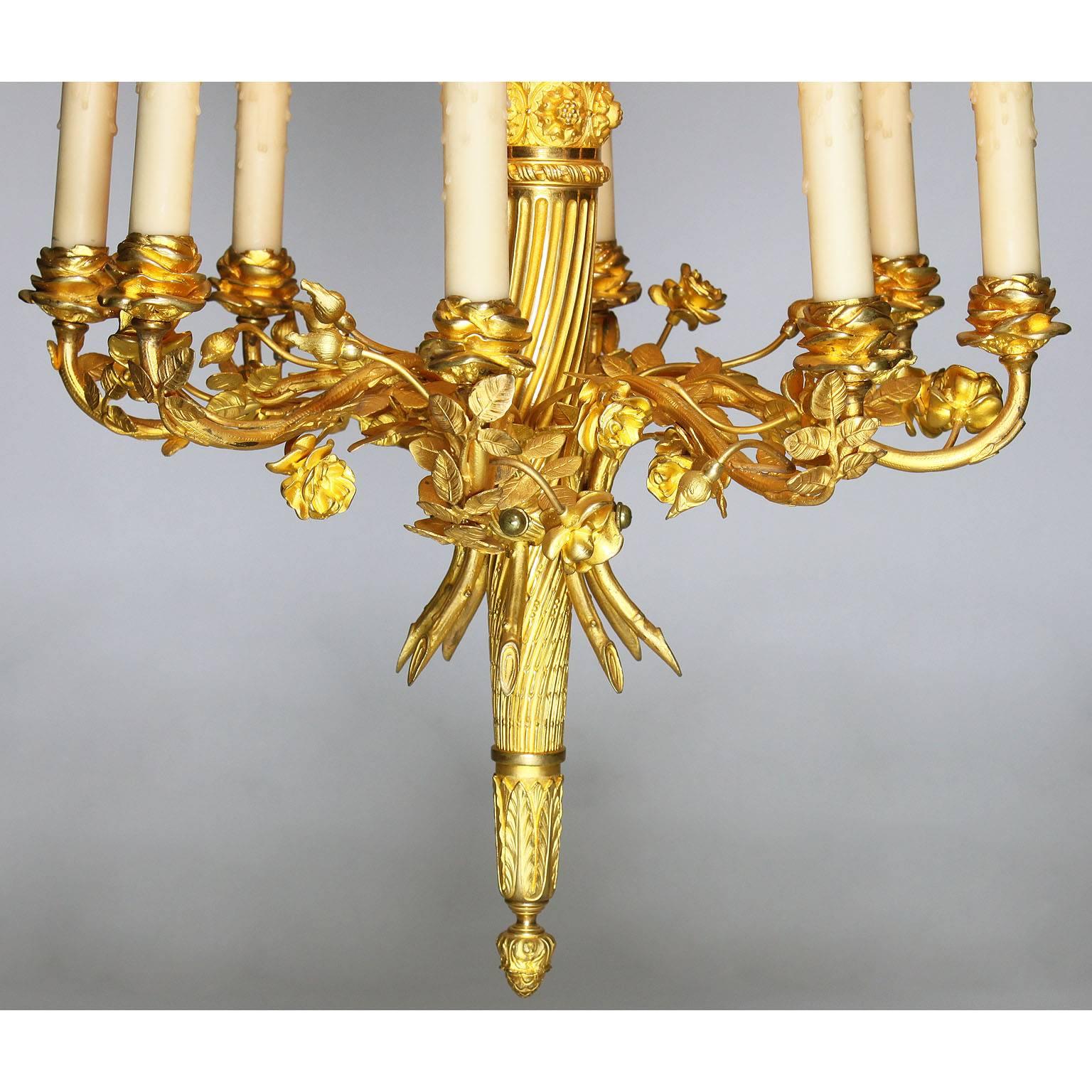 Fine French 19th Century Louis XVI Style Gilt Bronze Eight-Light Chandelier For Sale 1