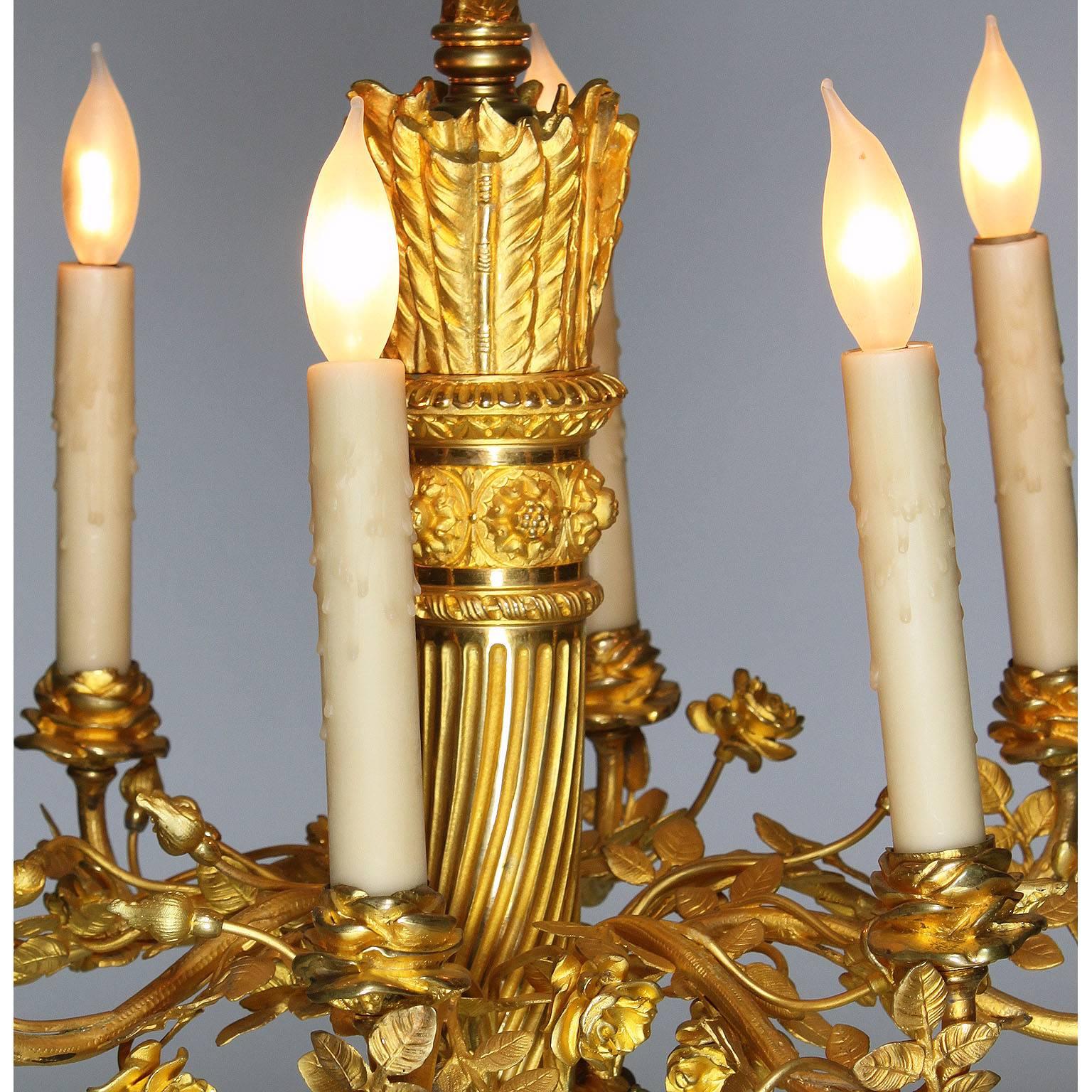 Fine French 19th Century Louis XVI Style Gilt Bronze Eight-Light Chandelier For Sale 2
