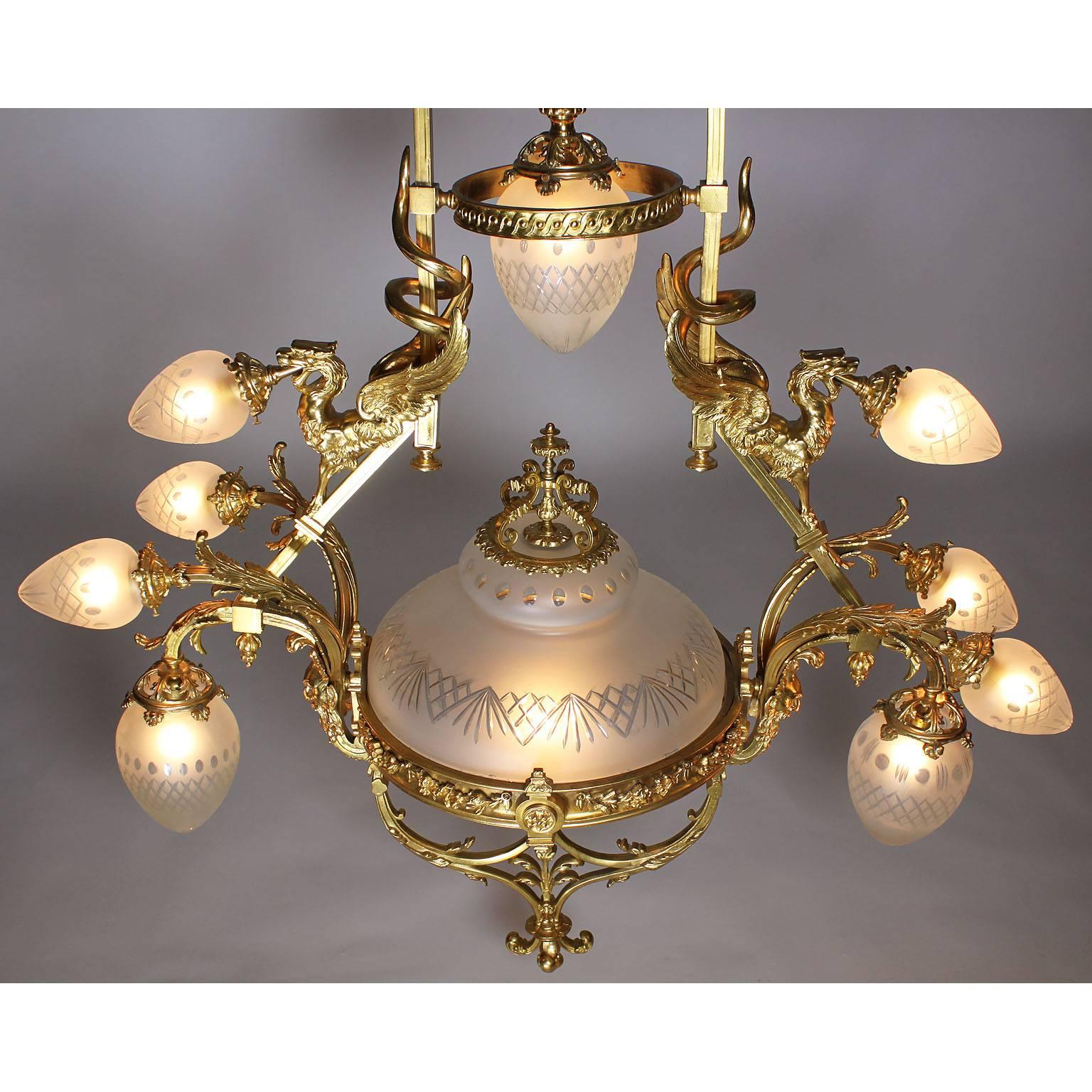 Neoclassical Revival French Belle Epoque 19th-20th Century Neoclassical Style Gilt-Bronze Chandelier For Sale