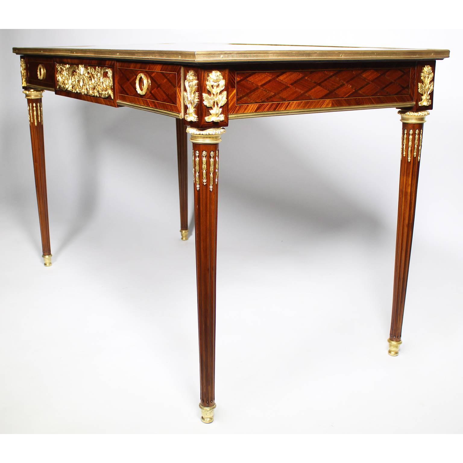 French Louis XVI Style Kingwood Parquetry & Ormolu Mounted Ladies Writing Table In Good Condition For Sale In Los Angeles, CA