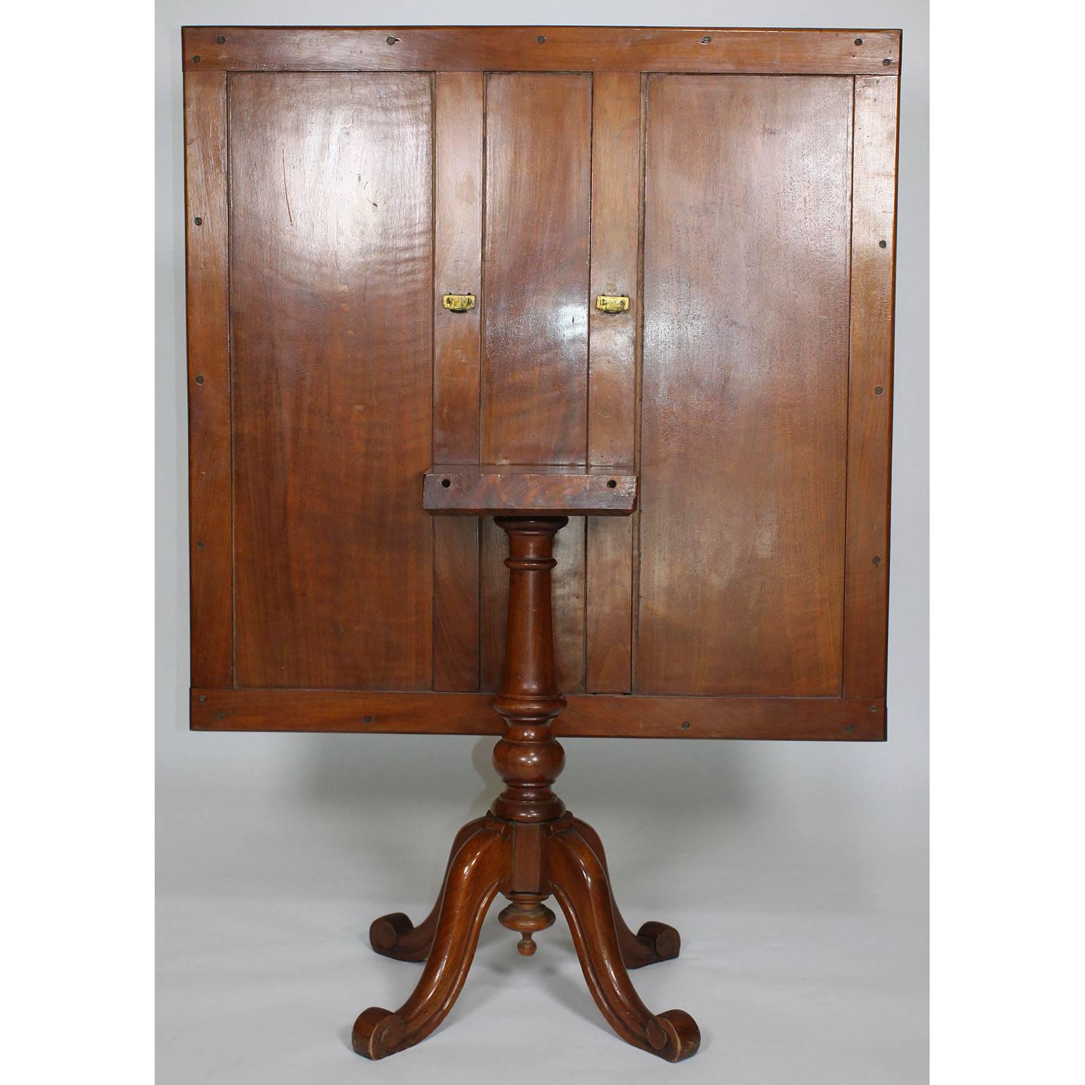 Carved English Late 19th Century Mahogany and Needlepoint Tilt-Top Game/Card Table