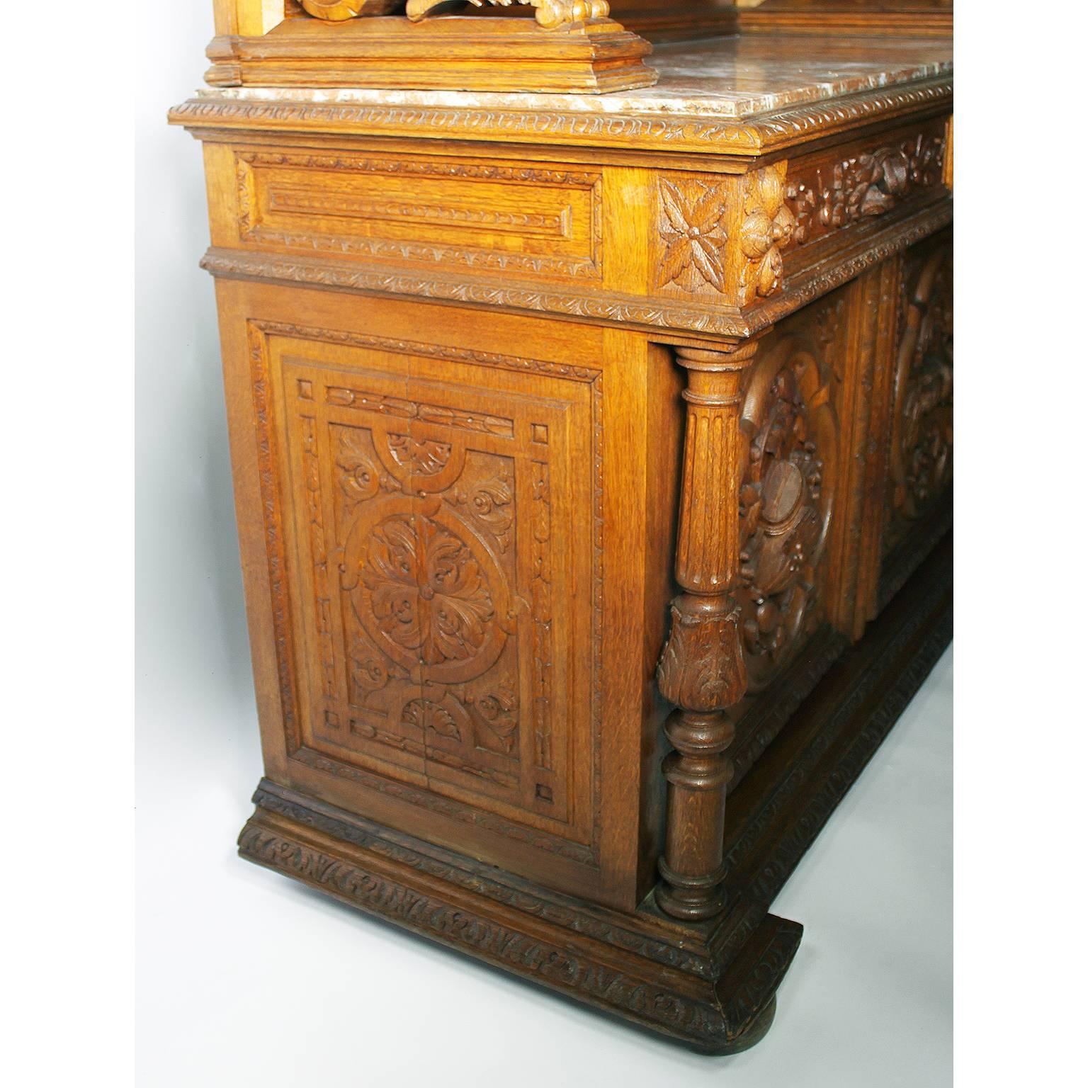 Large Italian 19th Century Baroque Style Oak-Carved Figural Credenza Cabinet For Sale 2