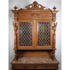 Large Italian 19th Century Baroque Style Oak-Carved Figural Credenza Cabinet