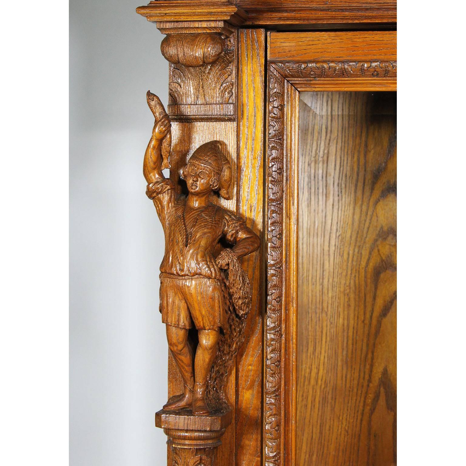 Baroque Revival Italian 19th Century Baroque Style Carved Oak Figural Vitrine Cabinet circa 1880 For Sale