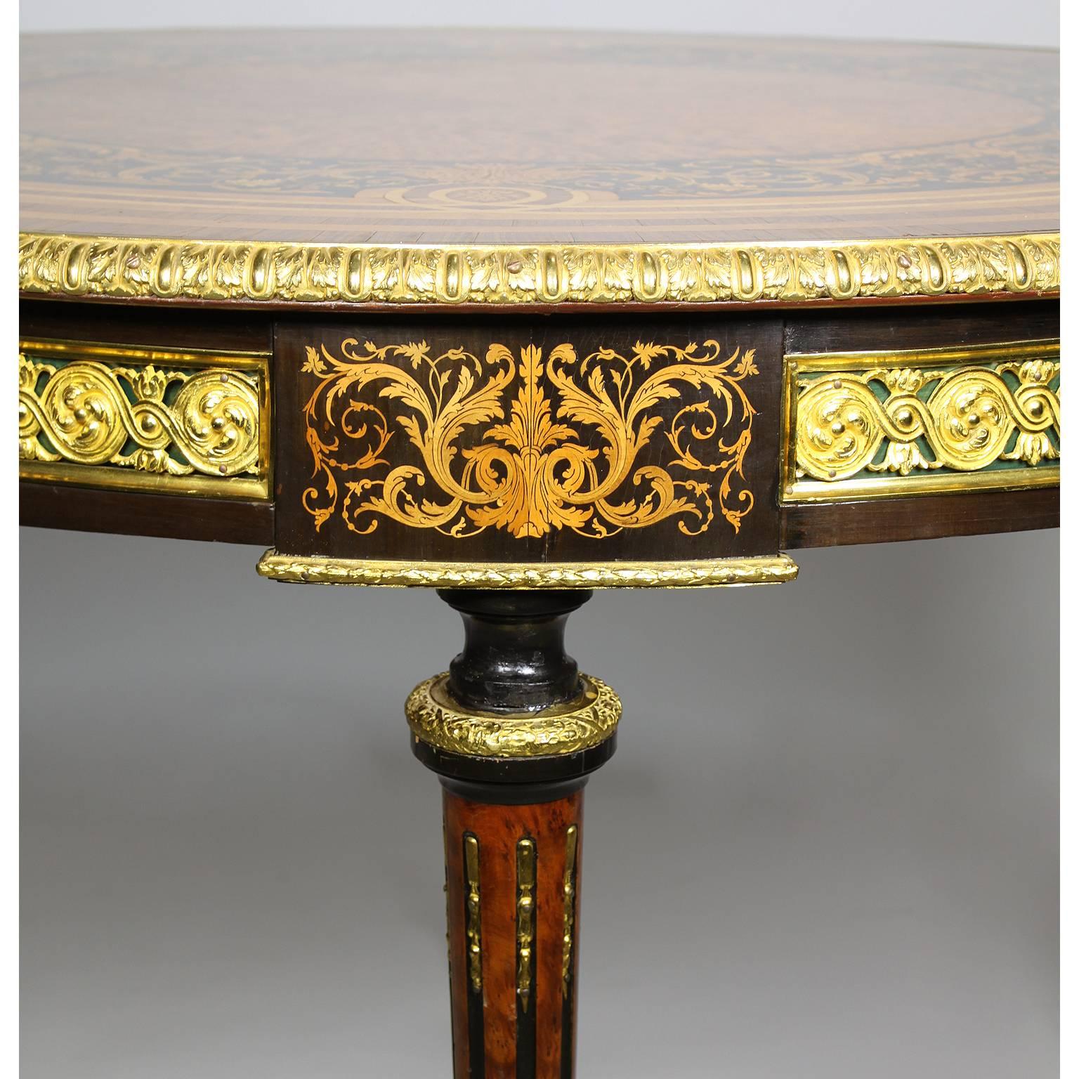 Französisch 19. Jahrhundert Louis XVI Stil vergoldet-Bronze montiert Intarsien Center Tisch im Zustand „Gut“ im Angebot in Los Angeles, CA