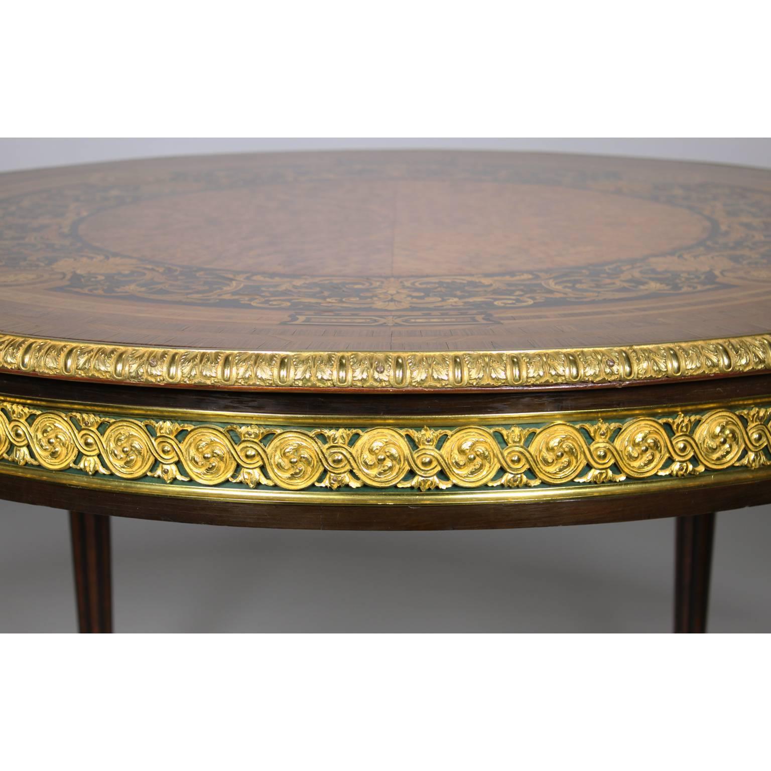 French 19th Century Louis XVI Style Gilt-Bronze Mounted Marquetry Center Table For Sale 3