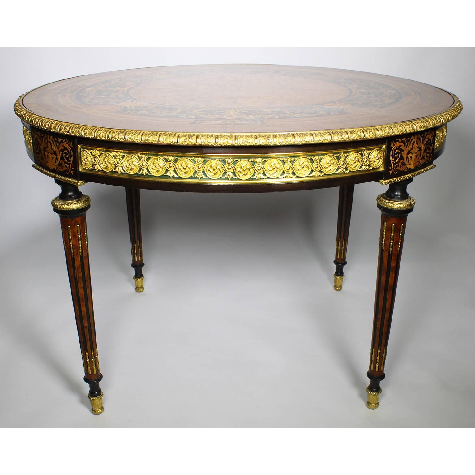 French 19th Century Louis XVI Style Gilt-Bronze Mounted Marquetry Center Table For Sale 1