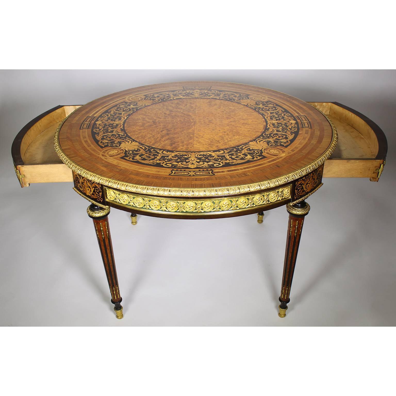 French 19th Century Louis XVI Style Gilt-Bronze Mounted Marquetry Center Table For Sale 4