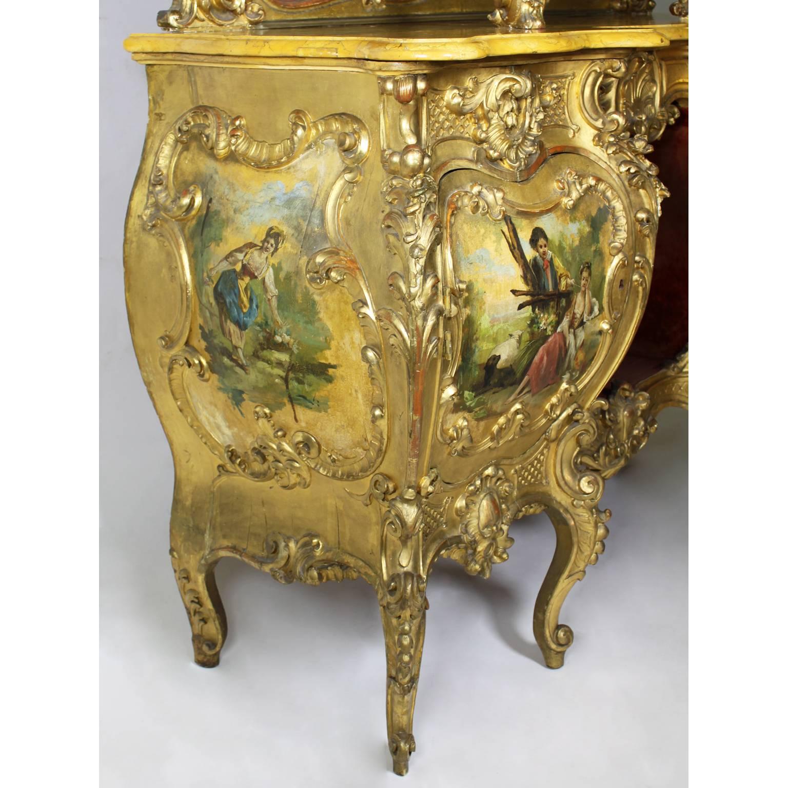 Verre Crédence vénitienne du XIXe siècle en bois doré sculpté de style Vernis Martin décorée en vente
