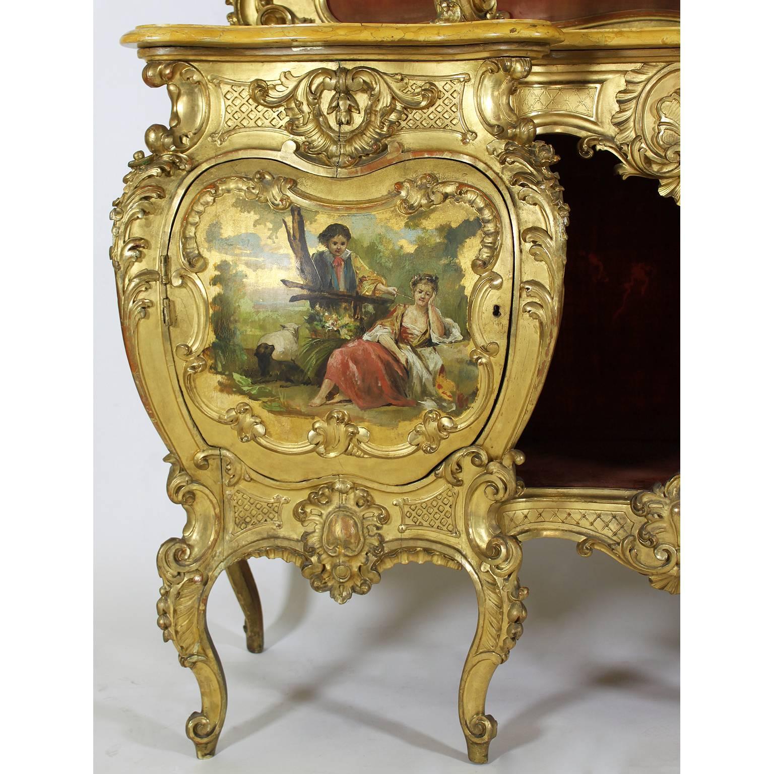 Peint Crédence vénitienne du XIXe siècle en bois doré sculpté de style Vernis Martin décorée en vente