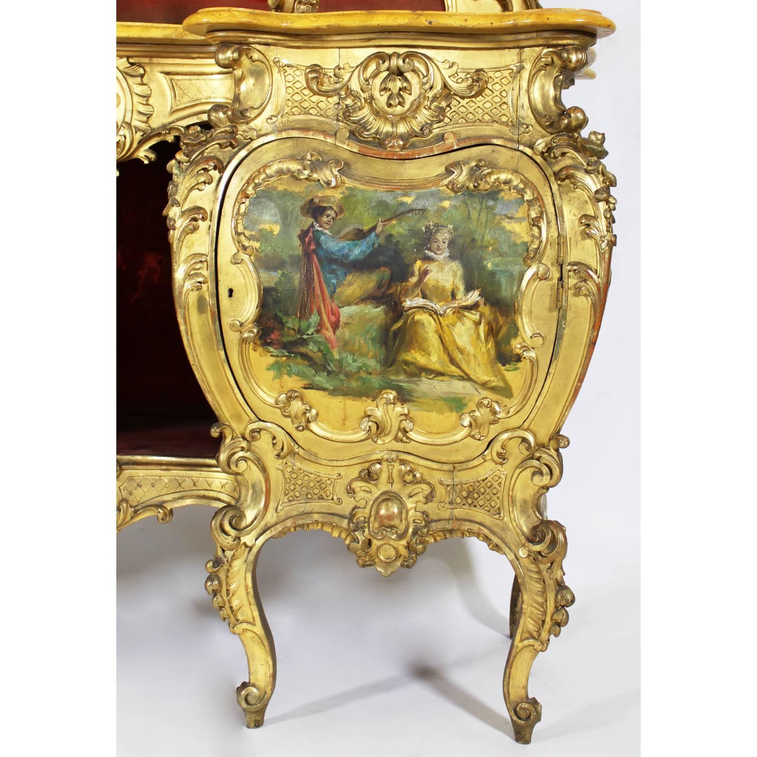 Crédence vénitienne du XIXe siècle en bois doré sculpté de style Vernis Martin décorée État moyen - En vente à Los Angeles, CA