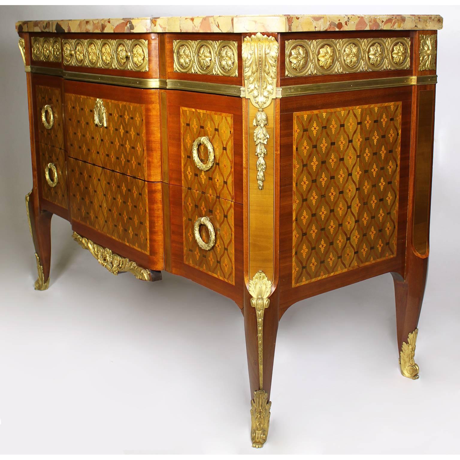 French 19th Century Finely Chased Ormolu Mounted Regence Style Marquetry Commode For Sale 1