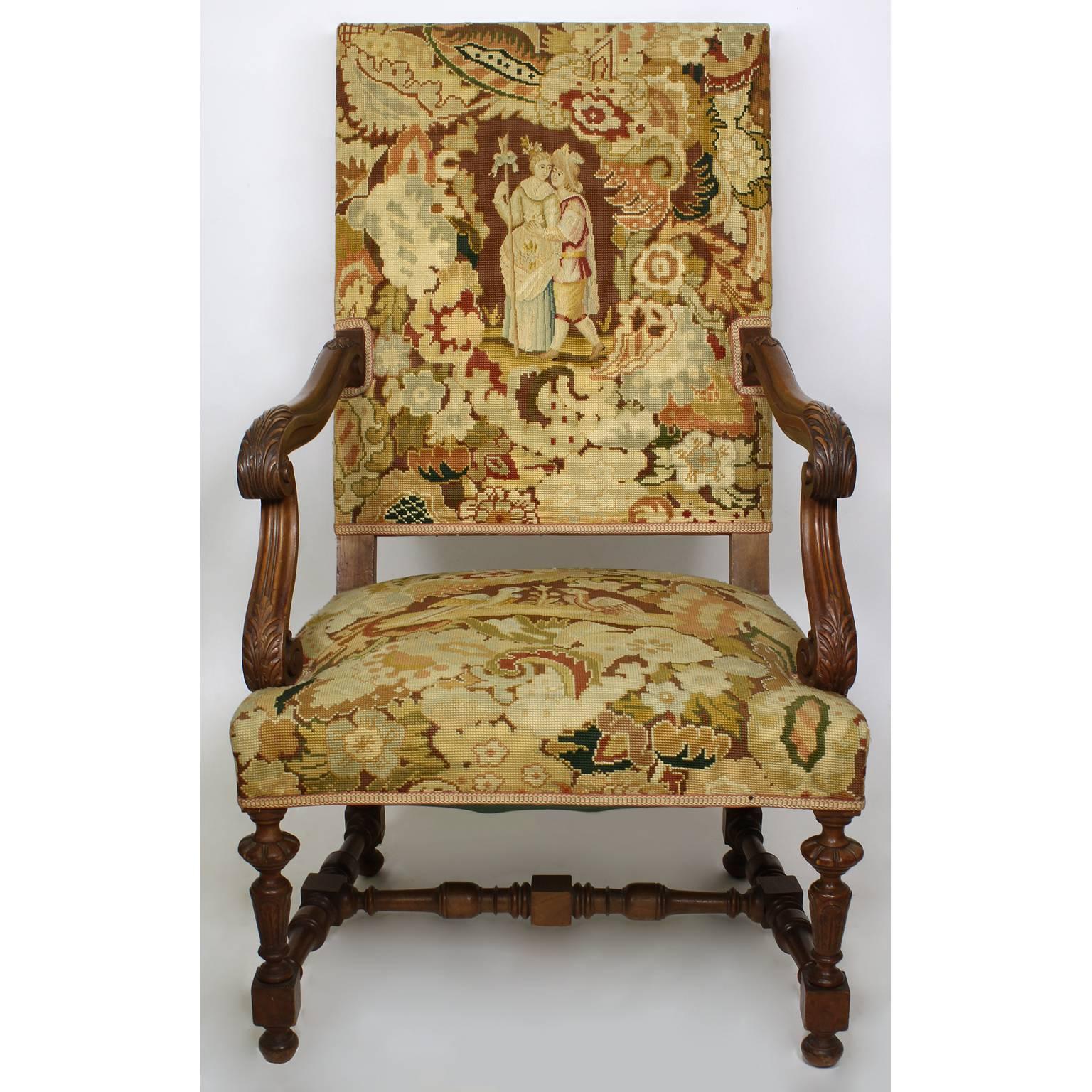 Pair of French 19th-20th Century Baroque Style Carved Thrones Armchairs In Good Condition For Sale In Los Angeles, CA