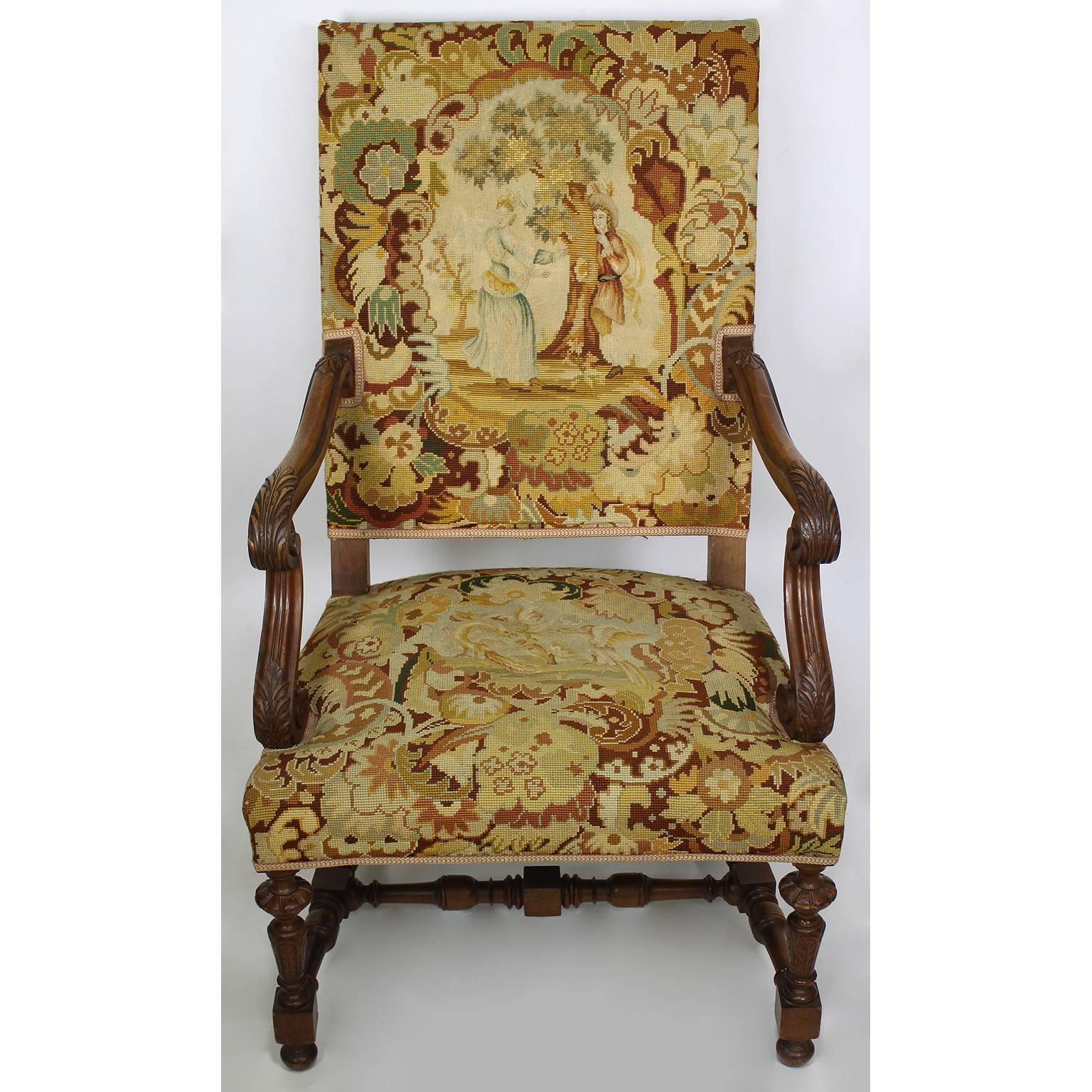 Late 19th Century Pair of French 19th-20th Century Baroque Style Carved Thrones Armchairs For Sale