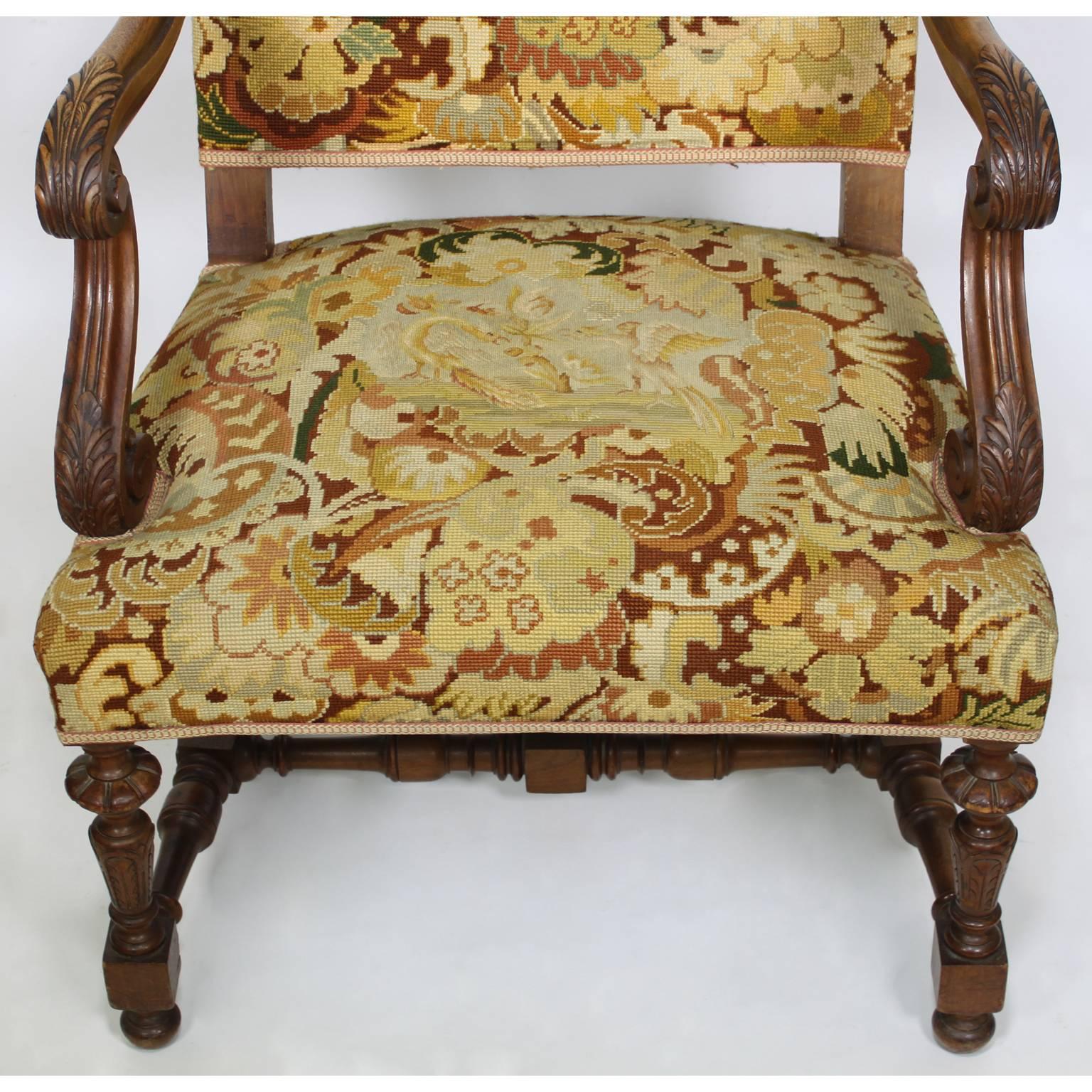 Pair of French 19th-20th Century Baroque Style Carved Thrones Armchairs For Sale 3