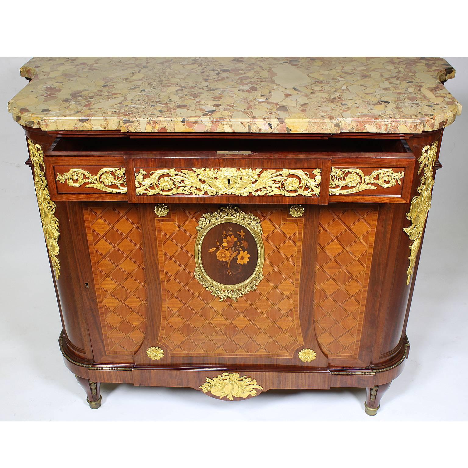 Belle Époque French 19th Century Louis XVI Style Ormolu-Mounted Marquetry Demilune Commode